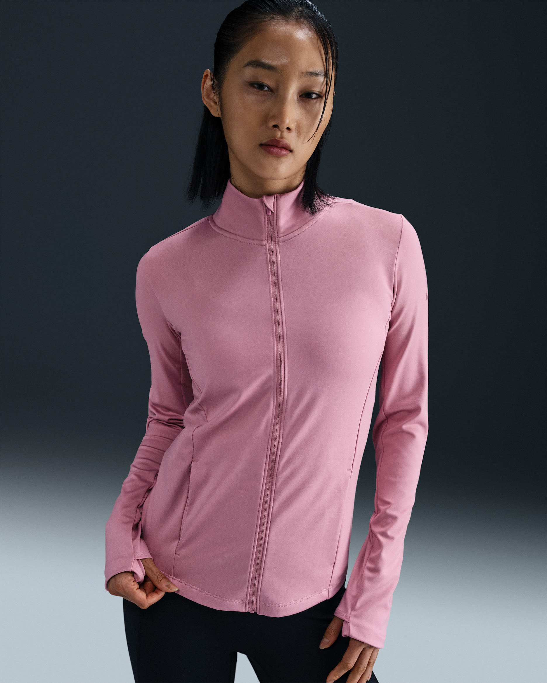 เสื้อมิดเลเยอร์ซิปยาวผู้หญิง Dri-FIT Nike One - Elemental Pink/ดำ