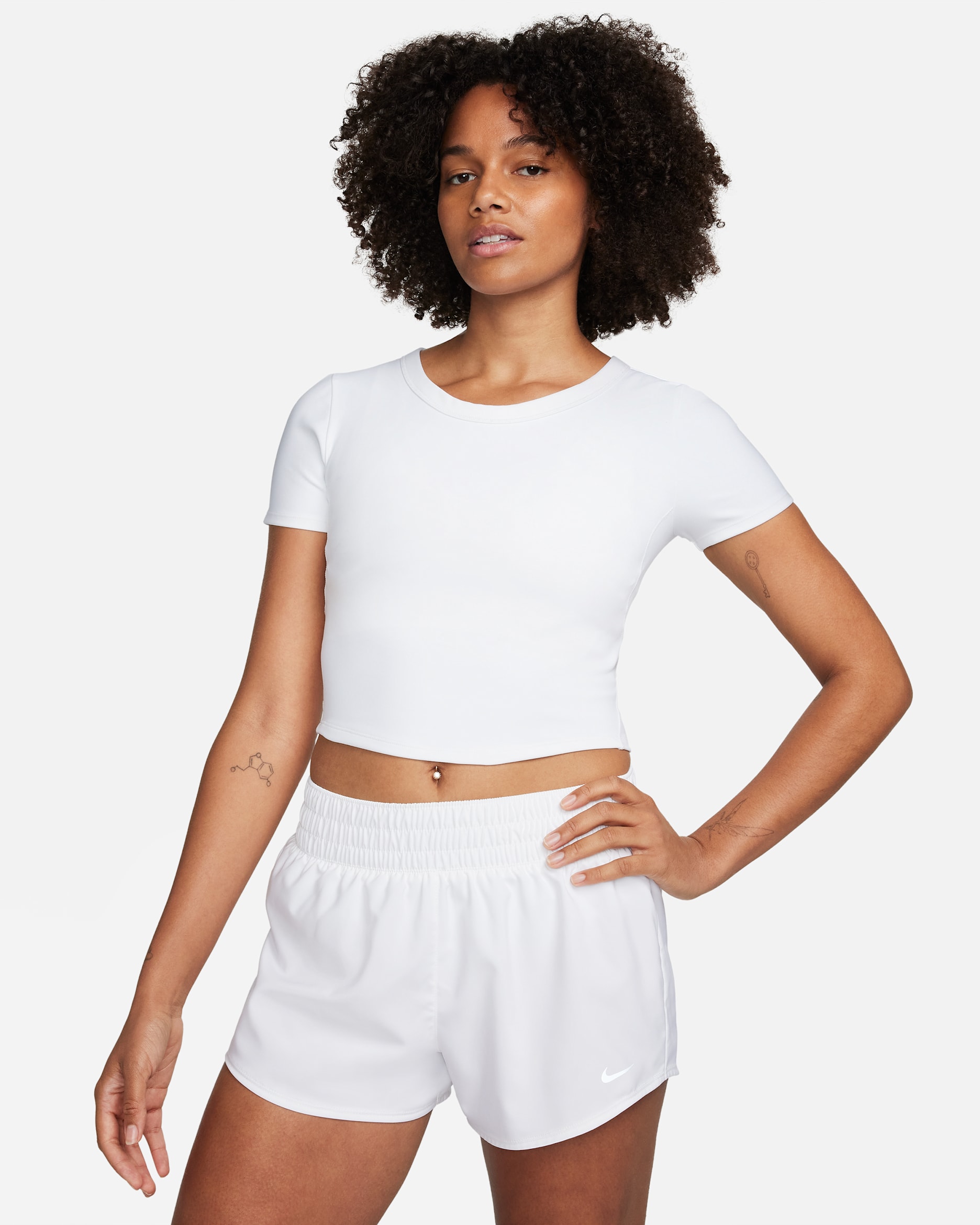Nike One Fitted Women's Dri-FIT Short-Sleeve Cropped Top - White/Black