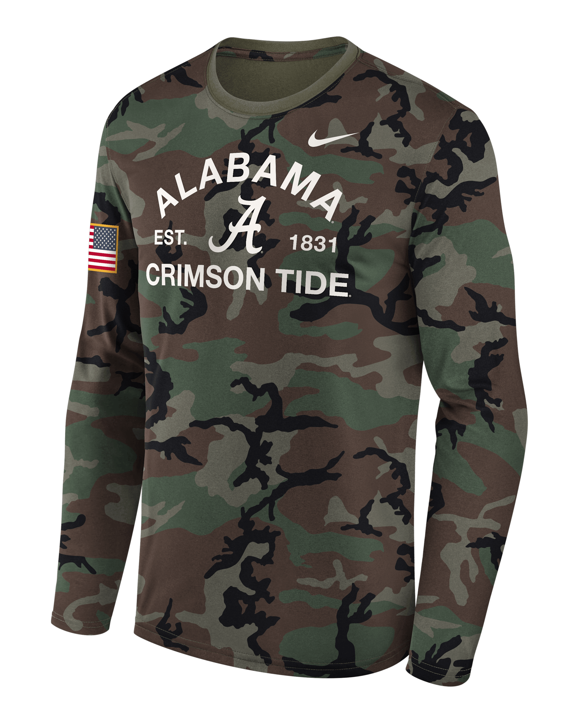 Playera de manga larga universitaria Nike Dri-FIT para hombre Alabama 2025 Military Appreciation Legend - Oliva