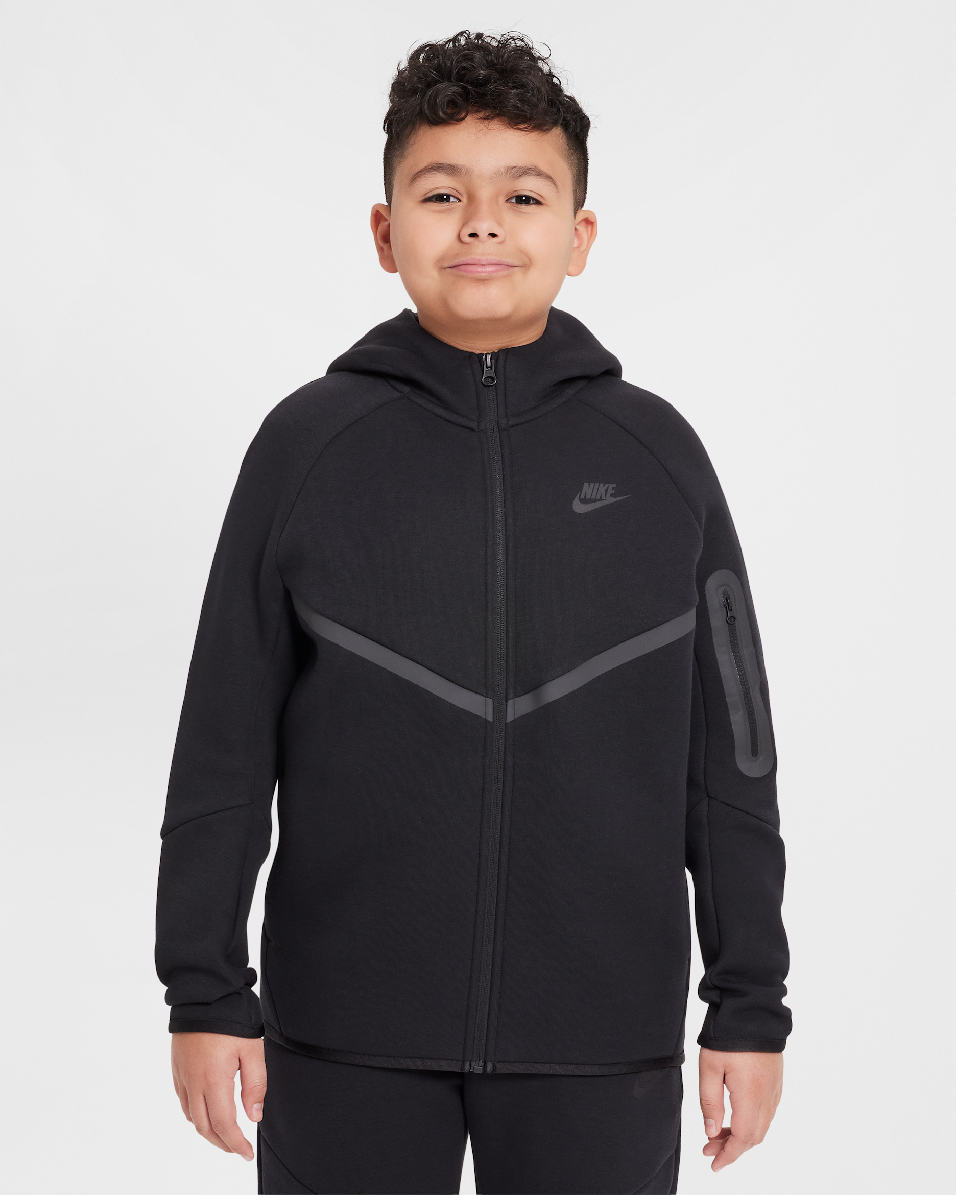 Nike Sportswear Tech Fleece Older Kids' Full-Zip Hoodie (Extended Size) - Black/Black/Black/Black