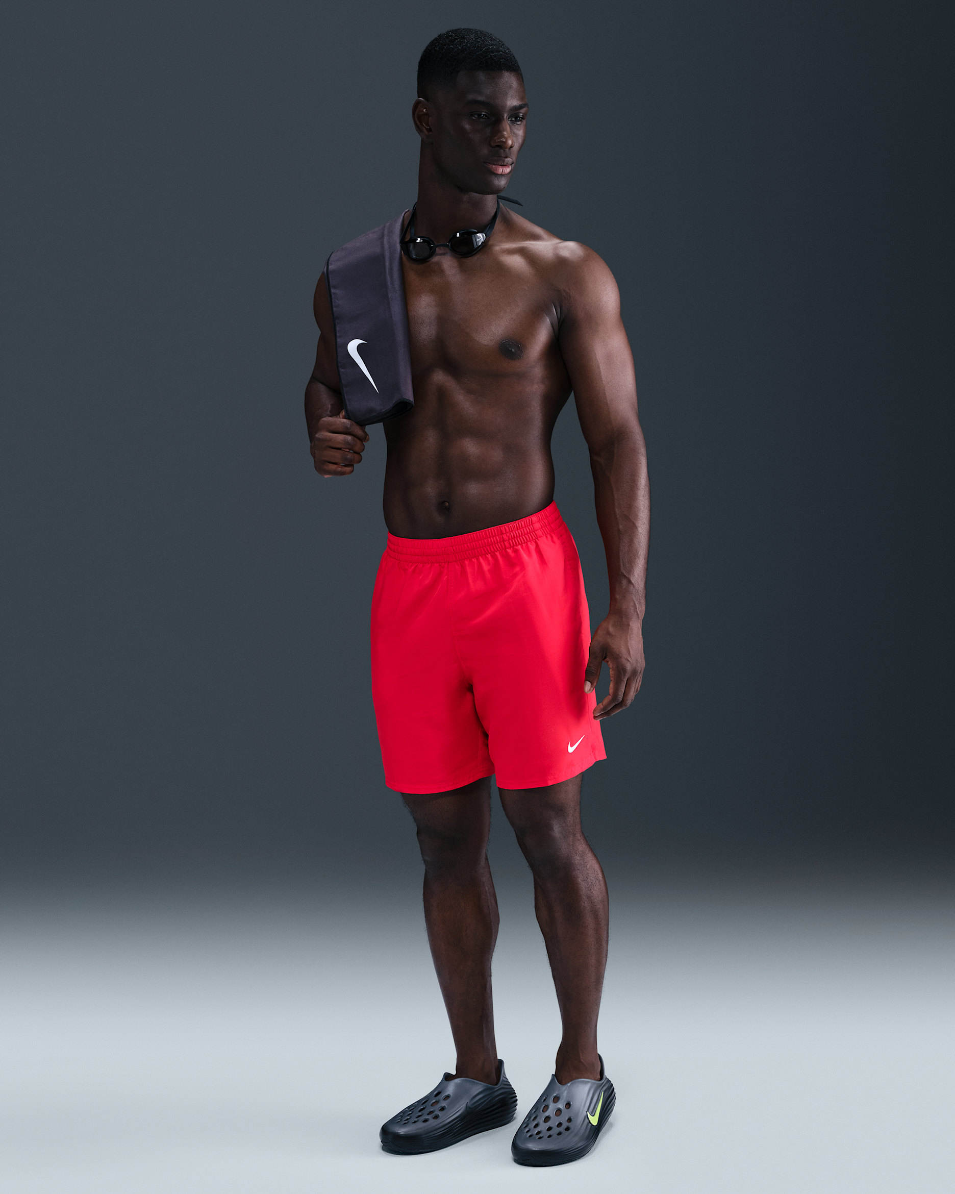 Nike Swim Breaker Shorts Volley de 18 cm con forro de ropa interior para hombre - Rojo universitario/Blanco