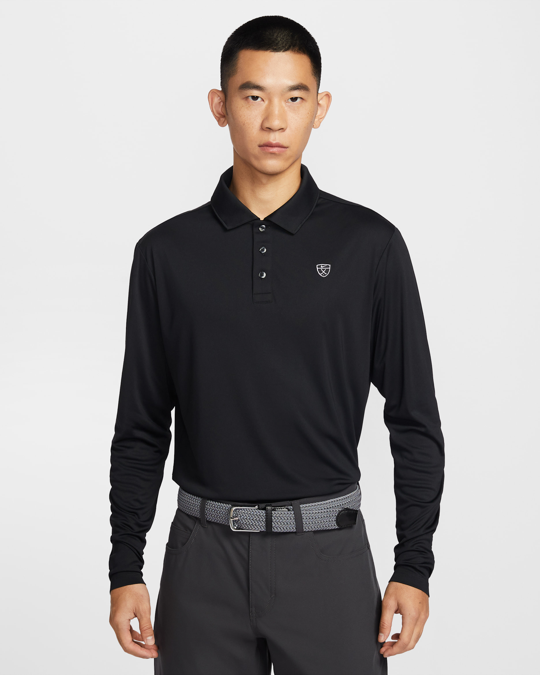 나이키 파 남성 드라이 핏 긴팔 골프 폴로 - 블랙/화이트/블랙