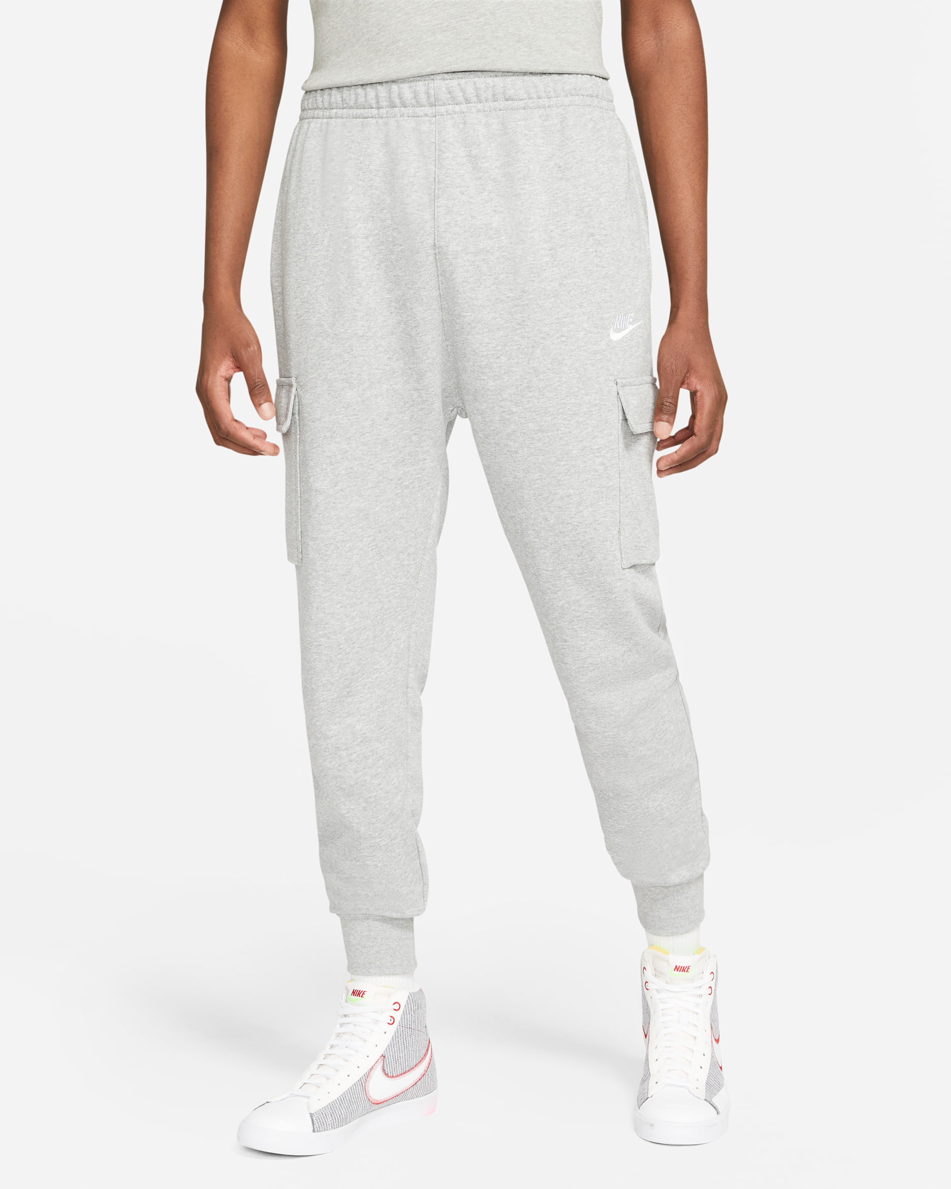 Nike Sportswear Club French Terry Men's Cargo Trousers - Dark Grey Heather/Matte Silver/White