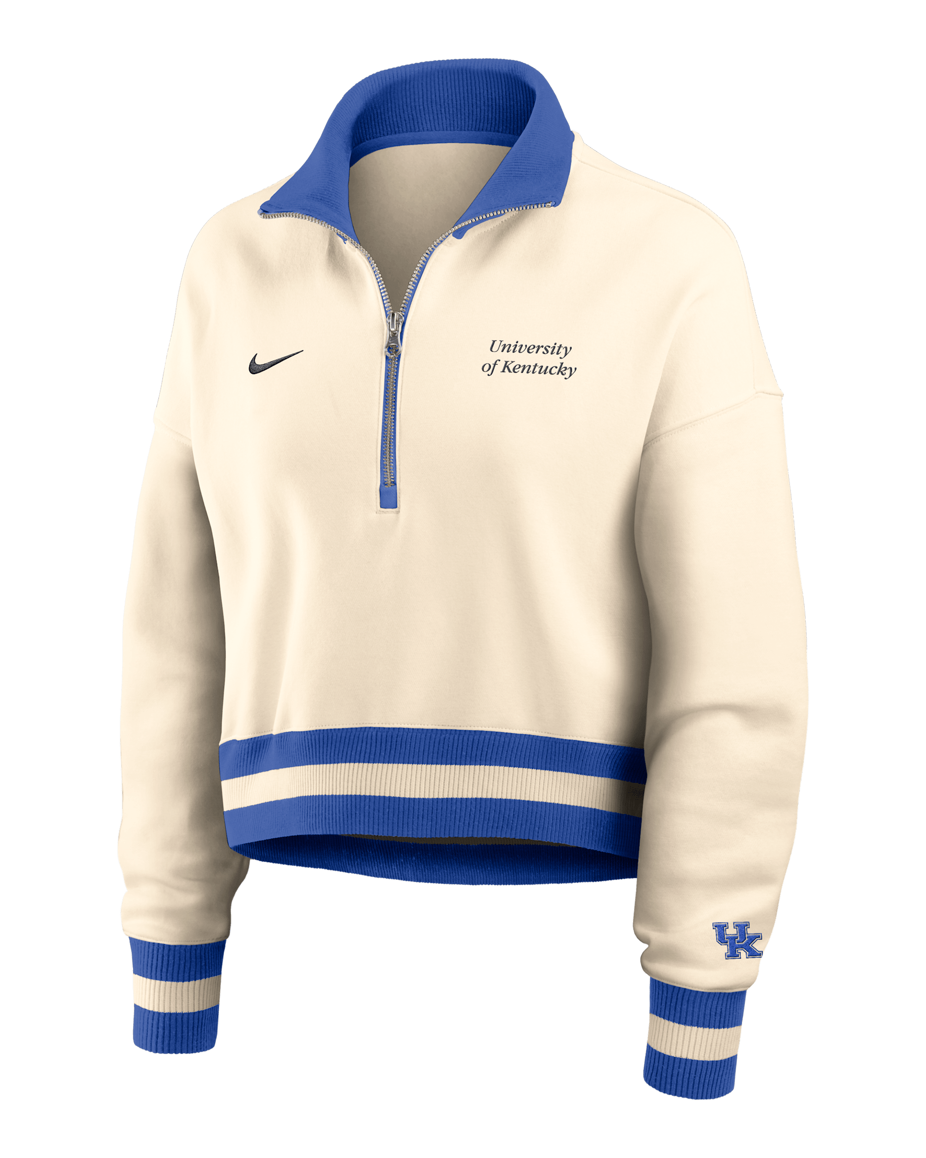 Sudadera de cuello redondo universitaria Nike cropped de cierre de 1/4 para mujer Kentucky Legacy - Tostado/Beige