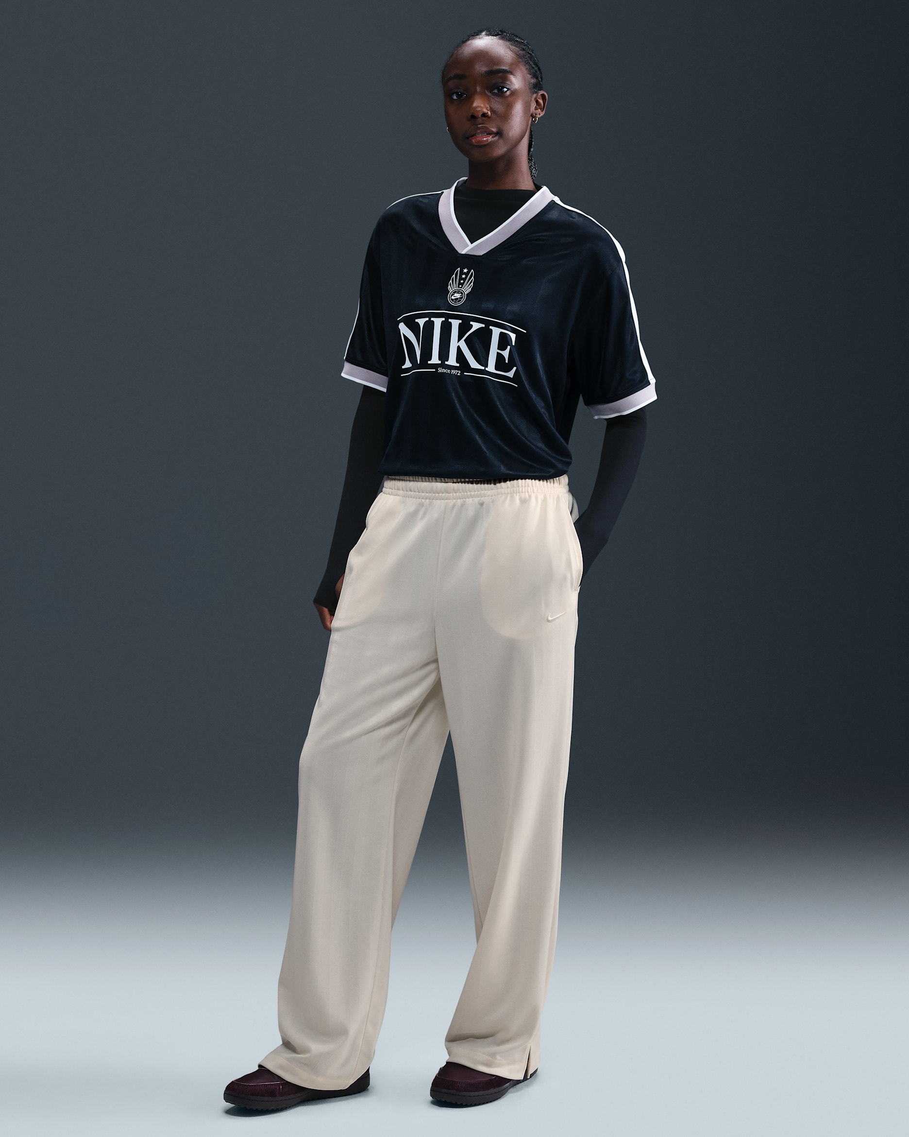 Nike Sportswear Women's Mid-Rise Loose Jacquard Striped Track Pants - Pale Ivory/Sail