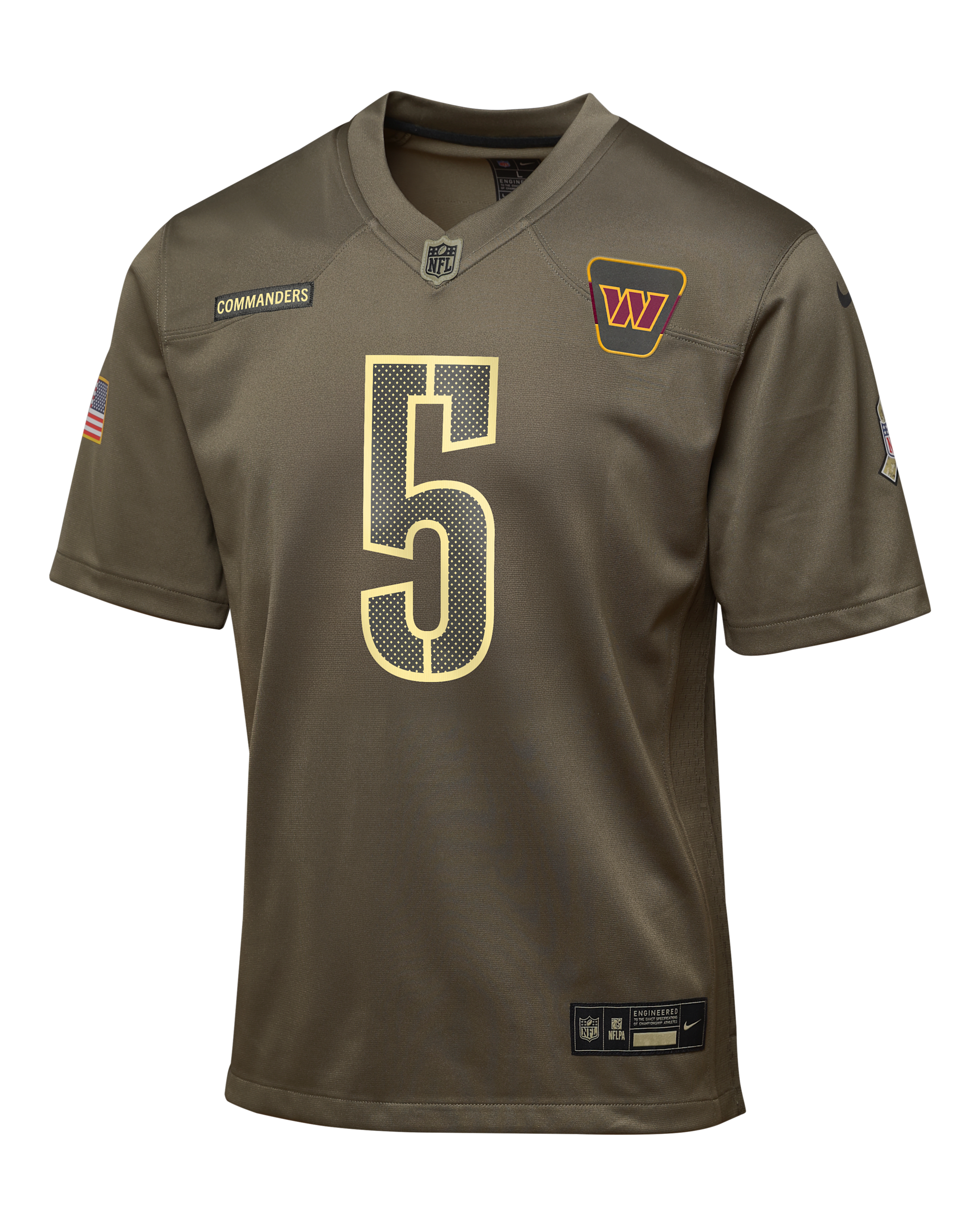 Jersey para niños talla grande Nike de la NFL Game de Jayden Daniels de los Washington Commanders Salute to Service - Oliva