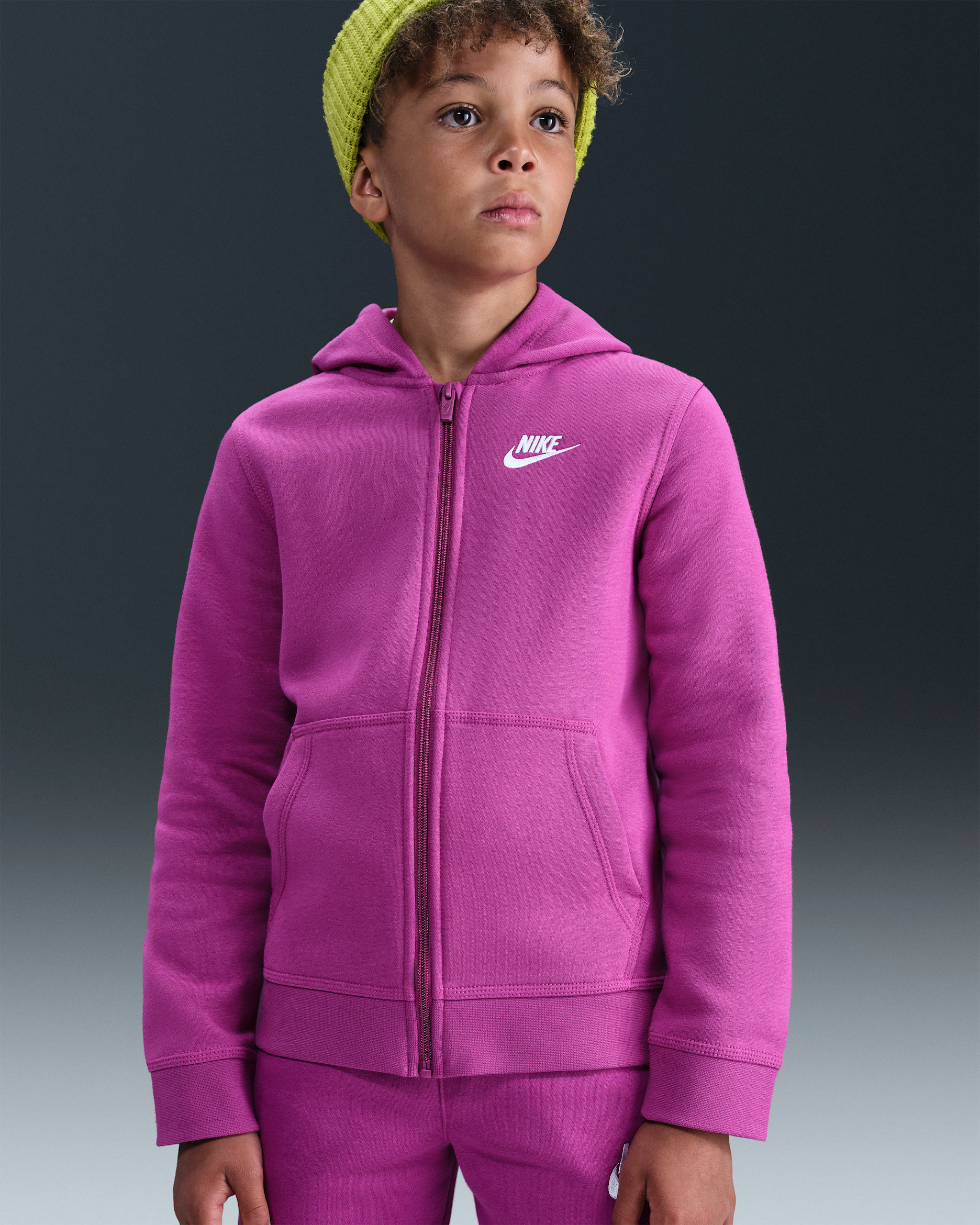 Sudadera con gorro de cierre completo para niño talla grande Nike Sportswear Club - Fucsia cálido/Fucsia cálido/Blanco