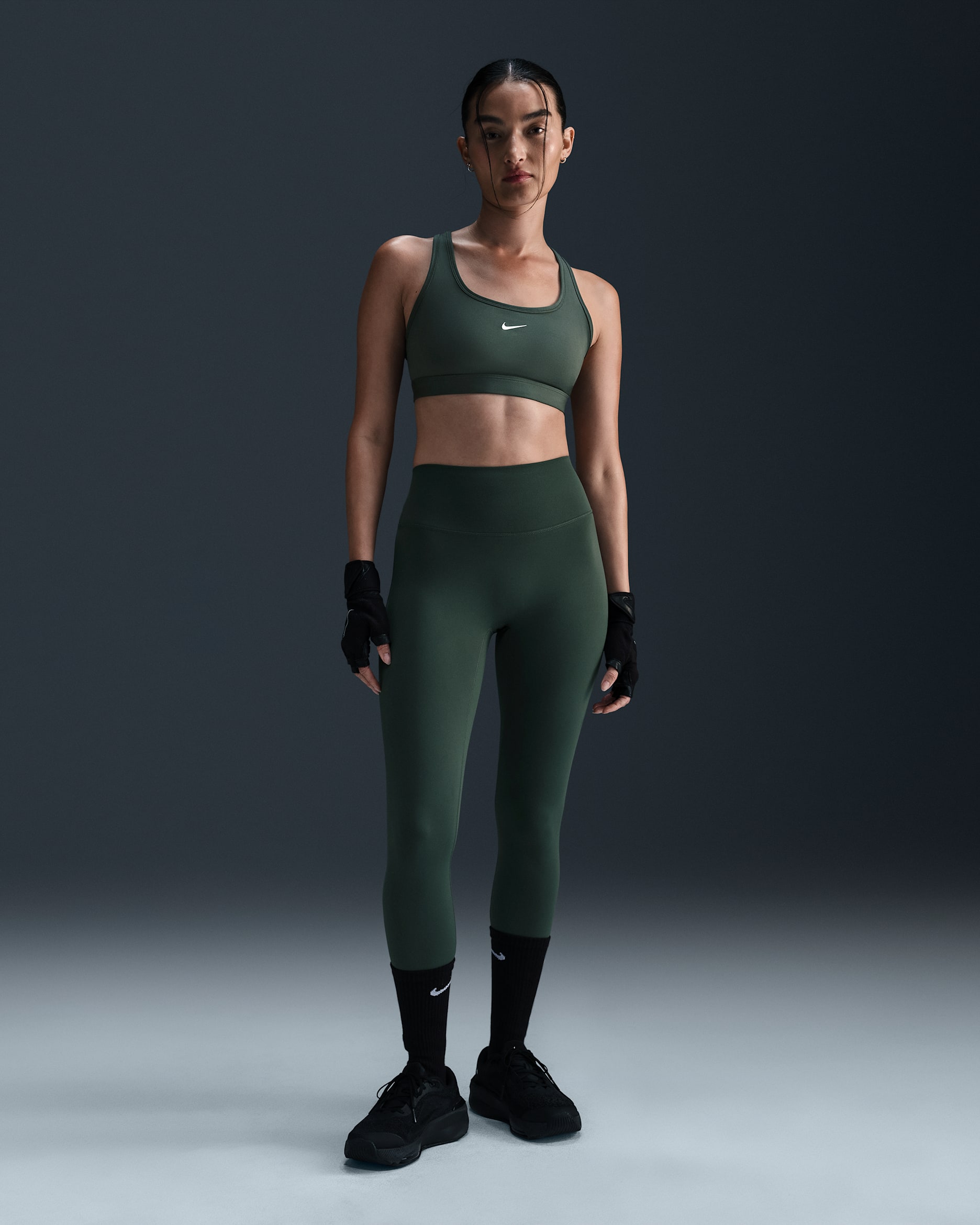 Nike One Seamless Front Women's High-Waisted Full-Length Leggings - Vintage Green/Black