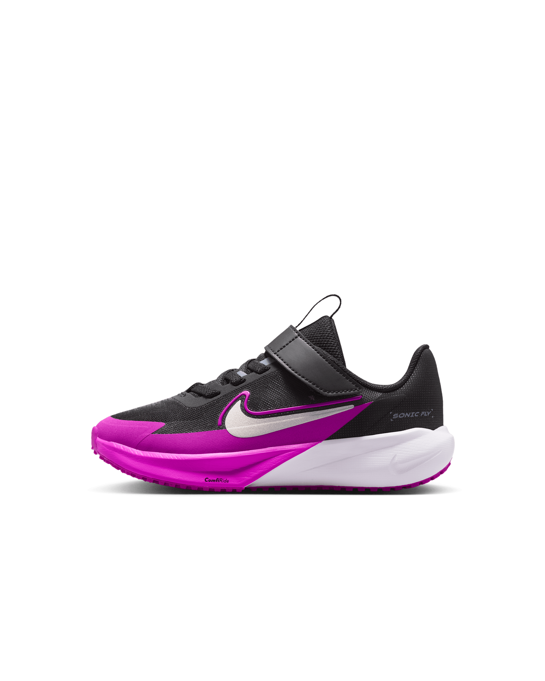 Tenis de correr para niños de preescolar Nike Sonic Fly - Negro/Morado vivo/Carbón claro/Plata metalizado