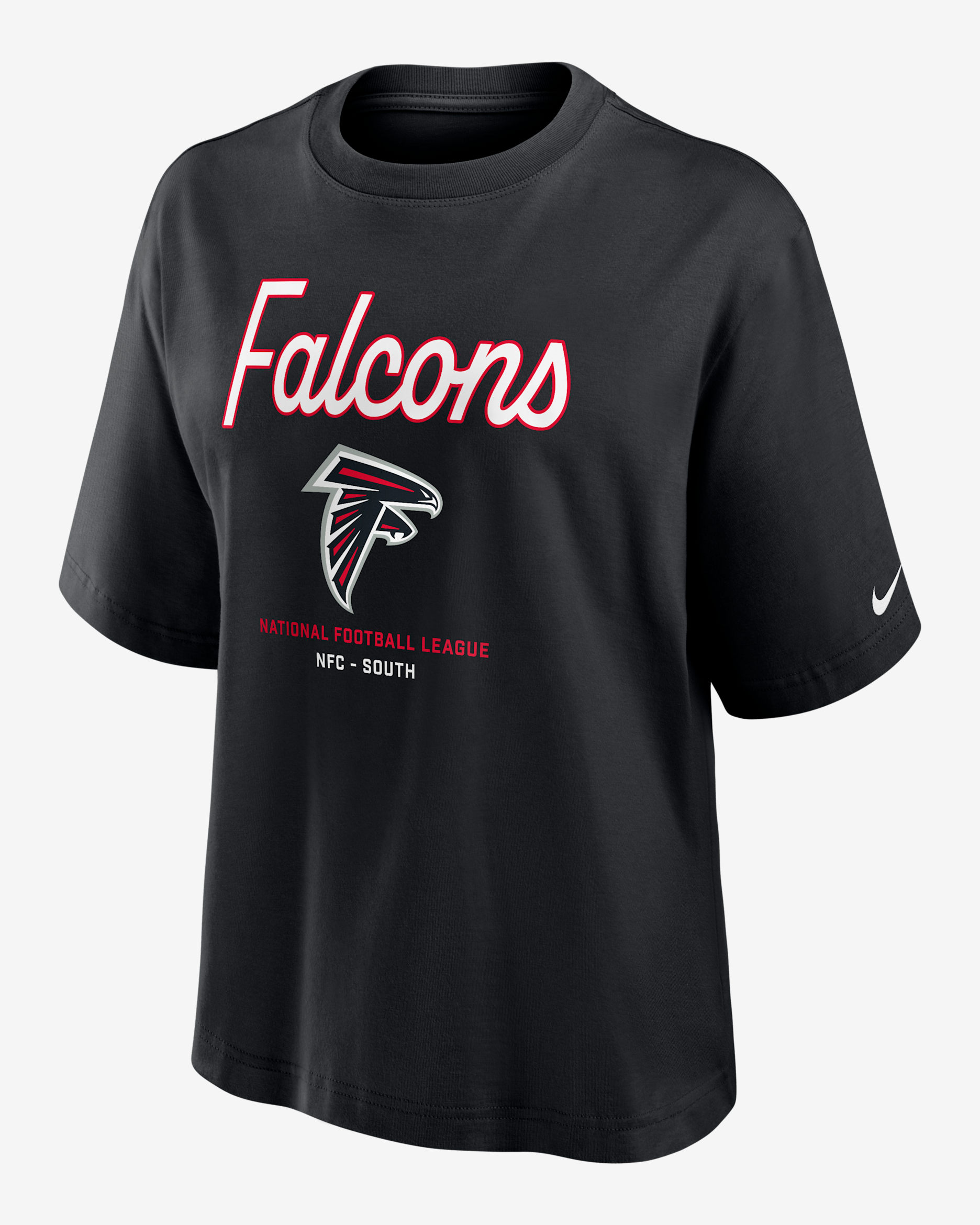 Atlanta Falcons Essential Script Boxy Women's Nike NFL T-Shirt - Black