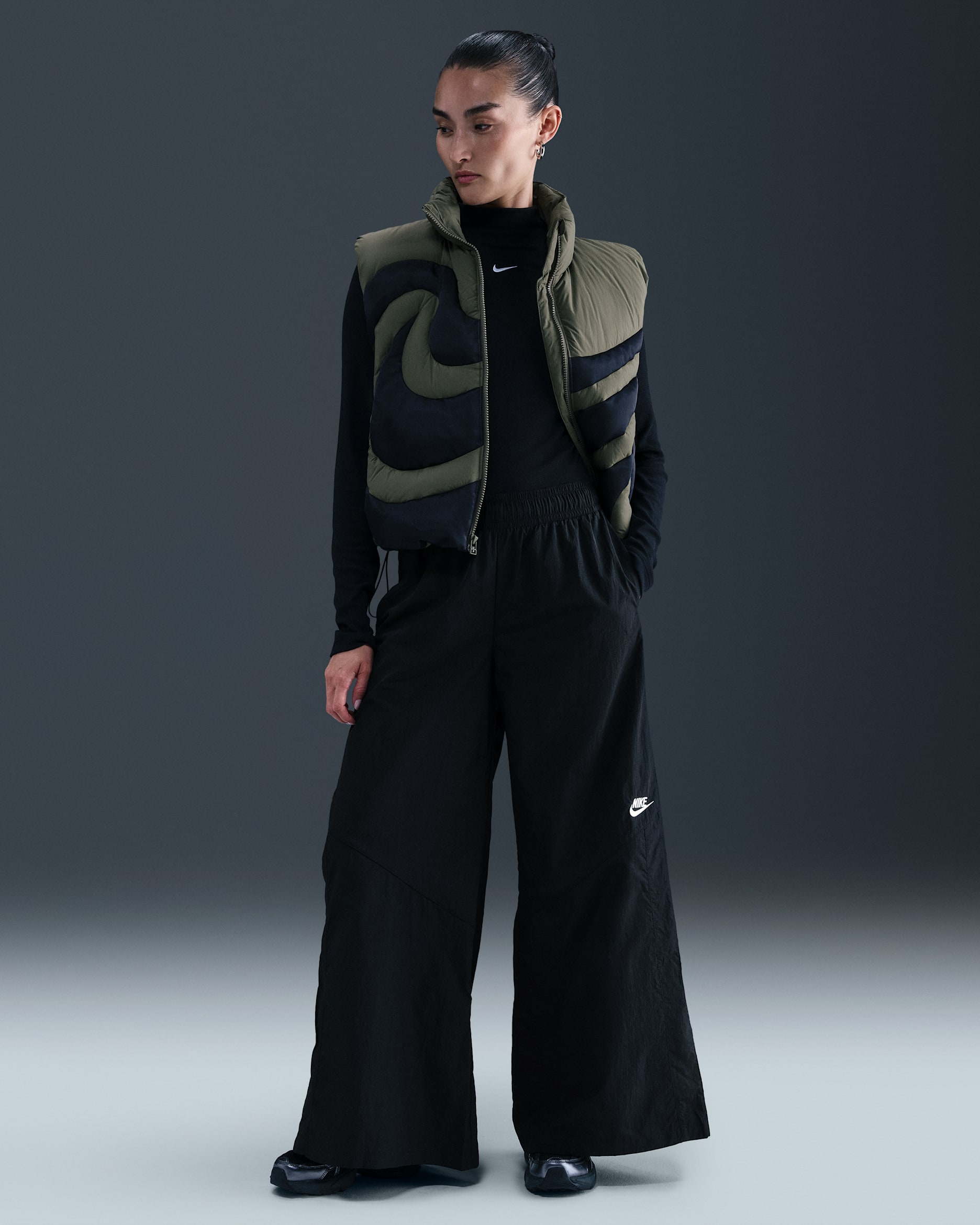 Nike Sportswear Women's Wide-Leg Woven Trousers - Black/Black/Sail