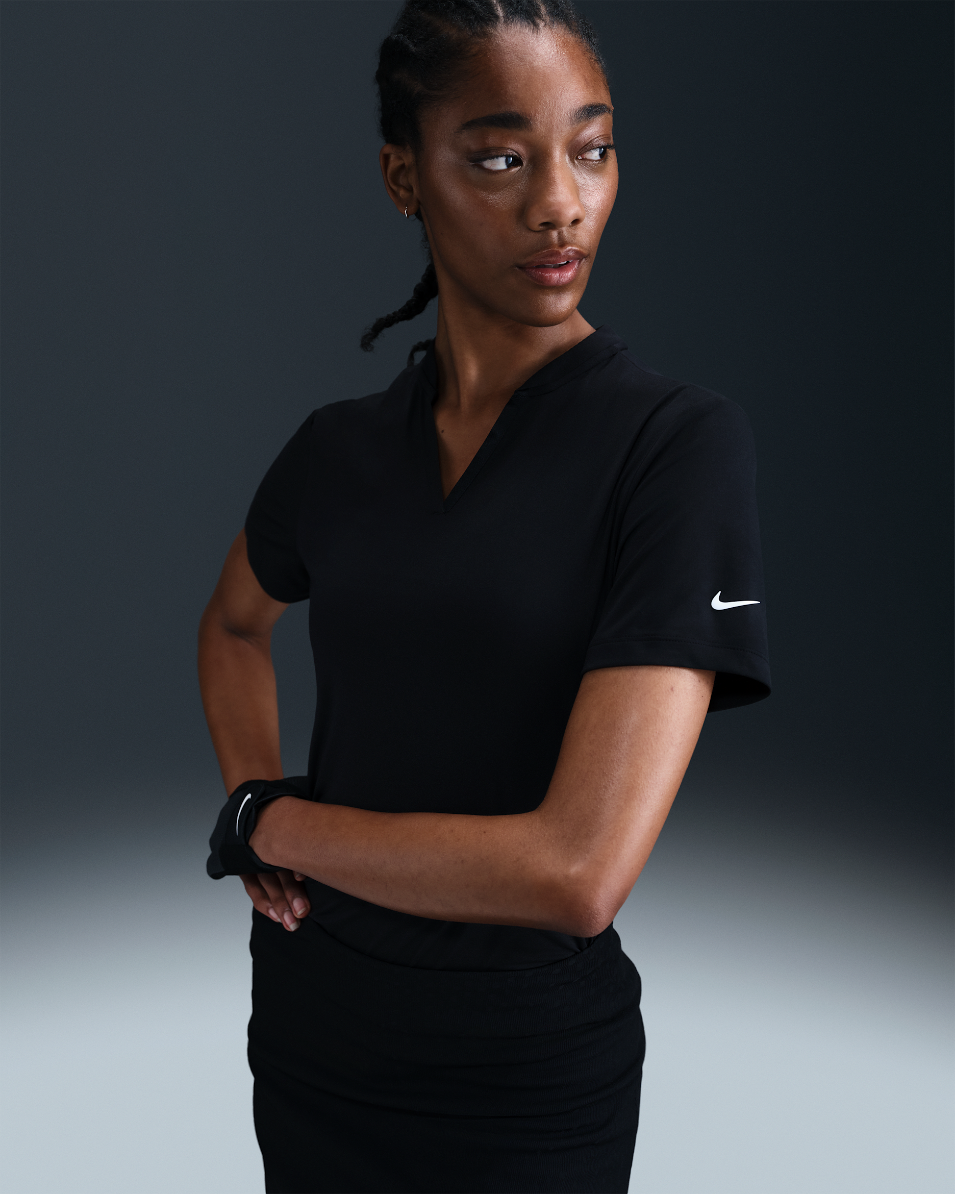 Nike Tour Women's Dri-FIT Short-Sleeve Blade Golf Polo - Black/Black/White