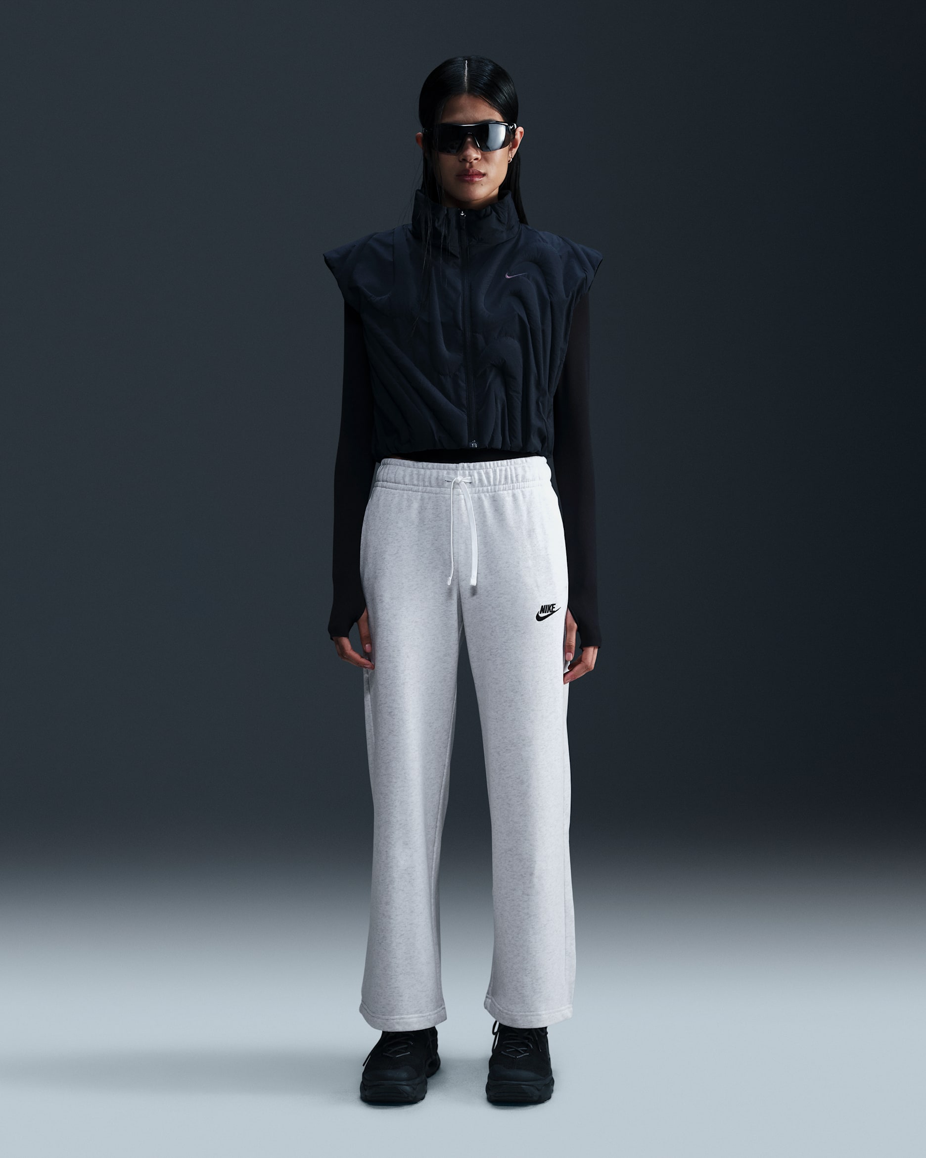 Nike Sportswear Club Fleece Women's Mid-Rise Wide-Leg Sweatpants - Birch Heather/Black