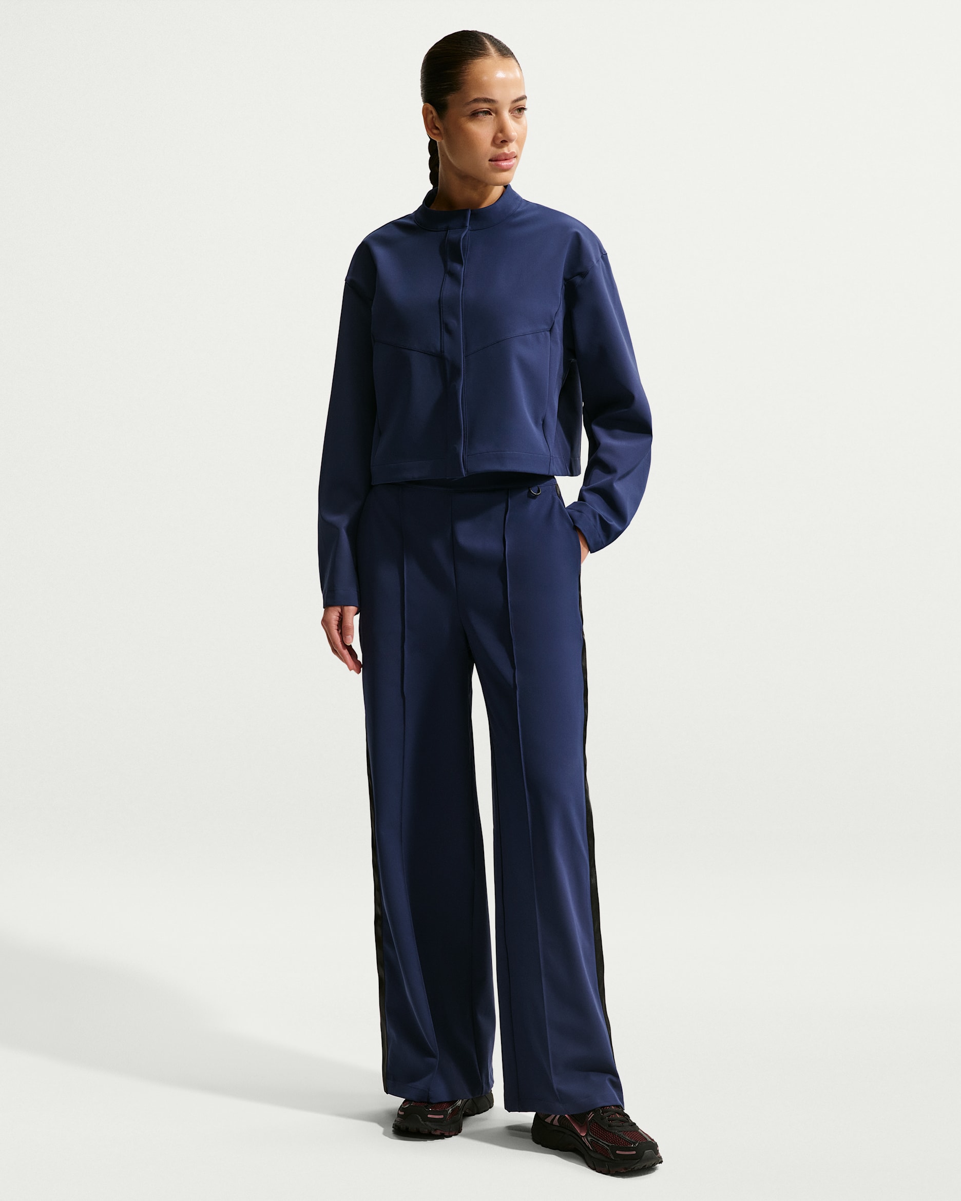 Nike 24.7 PerfectStretch Women's Dri-FIT High-Waisted Loose Tearaway Trousers - Midnight Navy/Black/Dark Obsidian