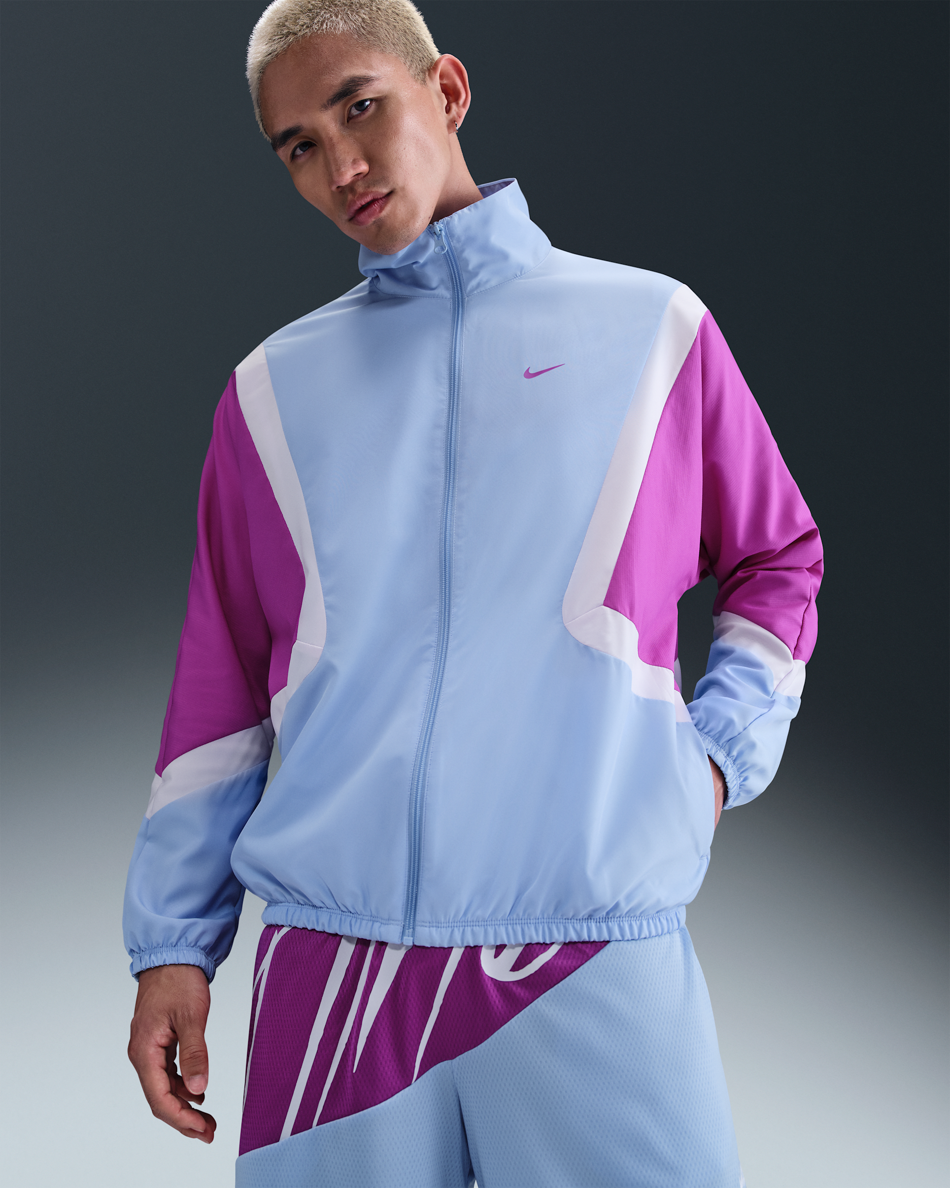 Nike Icon Men's Woven Basketball Jacket - Aluminum/Vivid Purple/Barely Grape/Vivid Purple