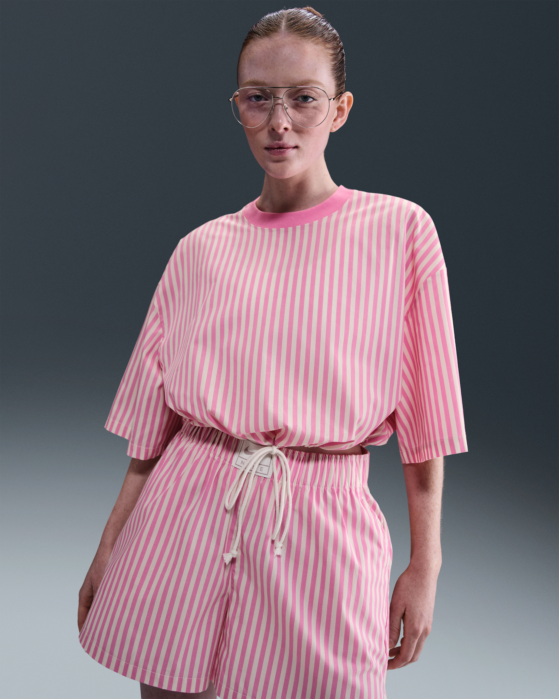 Haut ample à rayures Nike Sportswear Chill Poplin pour femme - Playful Pink/Sail/Sail
