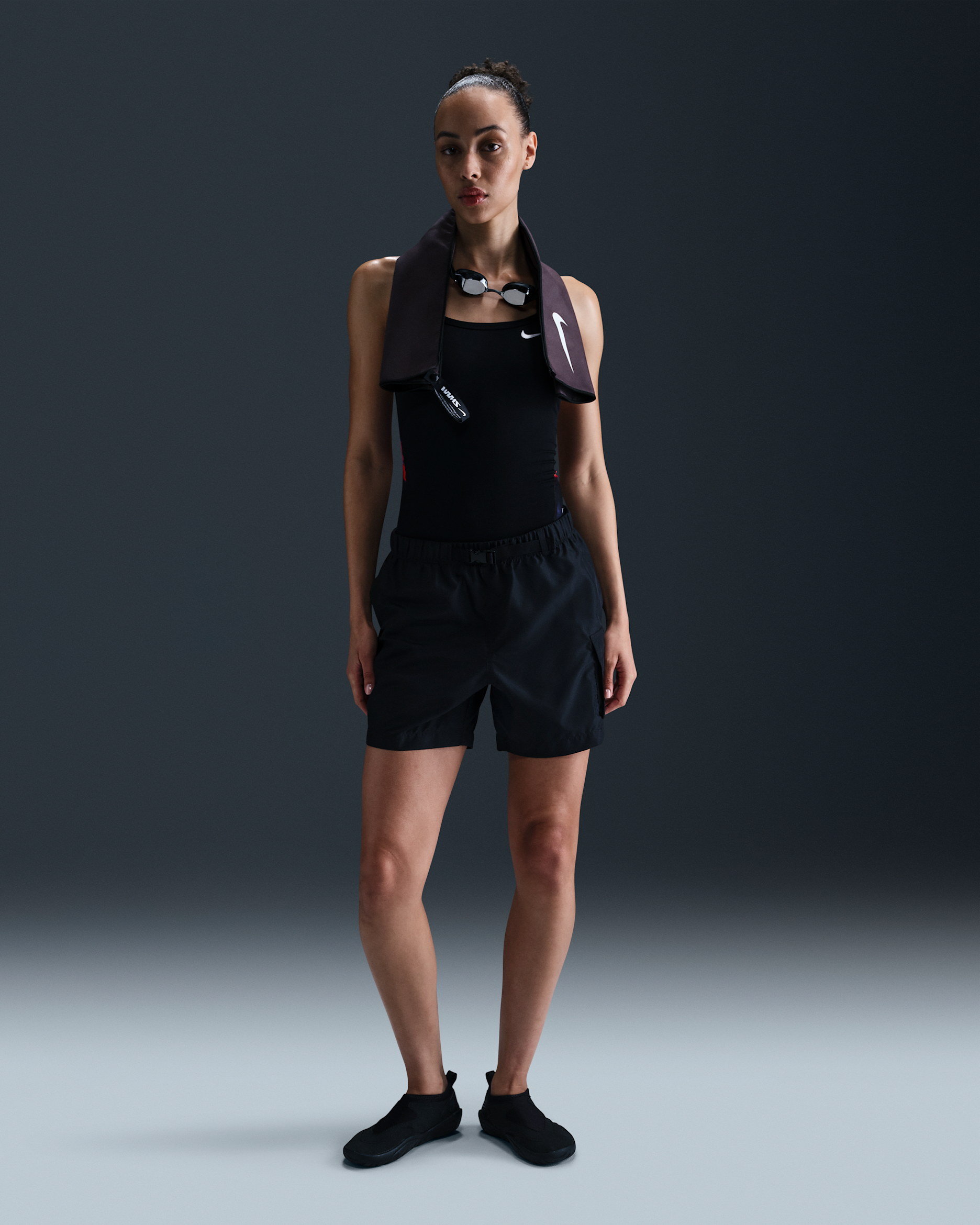 Shorts para salida de baño para mujer Nike Swim Voyage - Negro