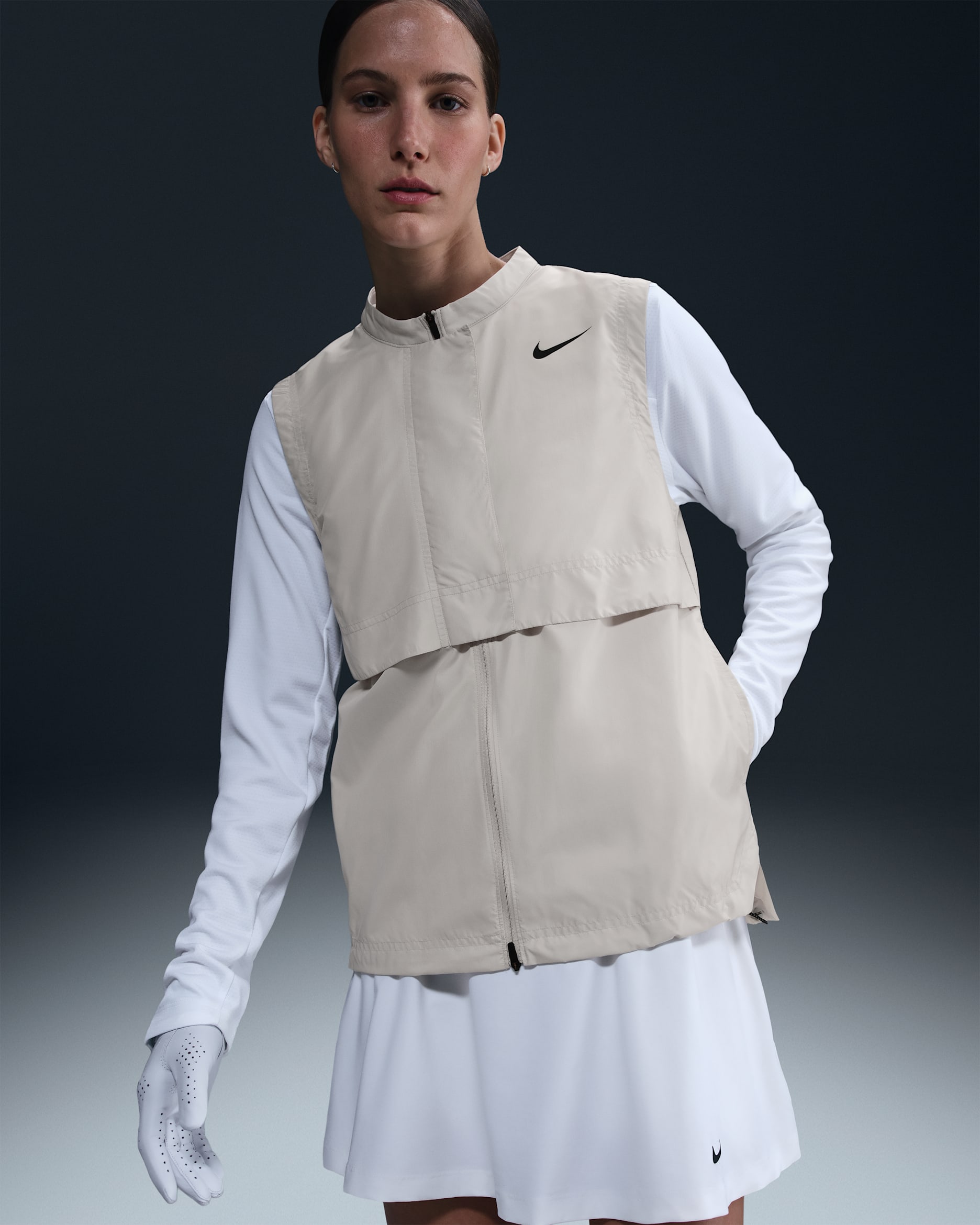 Chaleco de golf para mujer Nike Tour Repel - Hueso claro/Negro