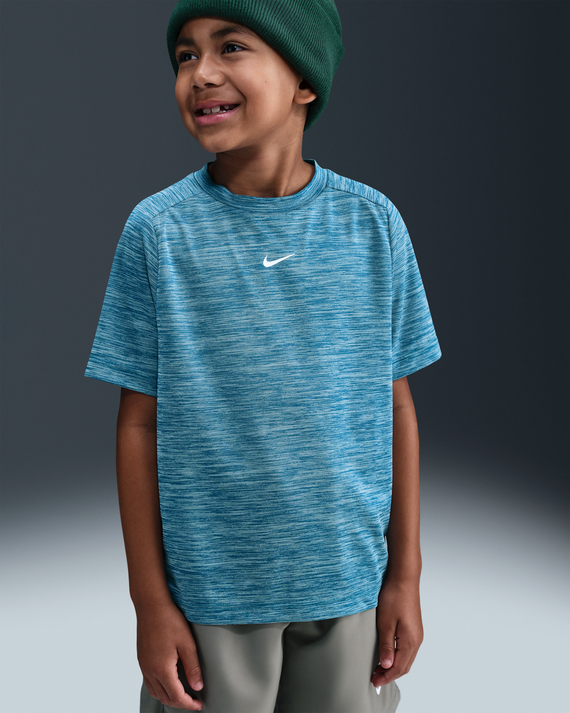 Nike Multi Older Kids' Dri-FIT Short-Sleeve Top - Green Abyss/Pure/White