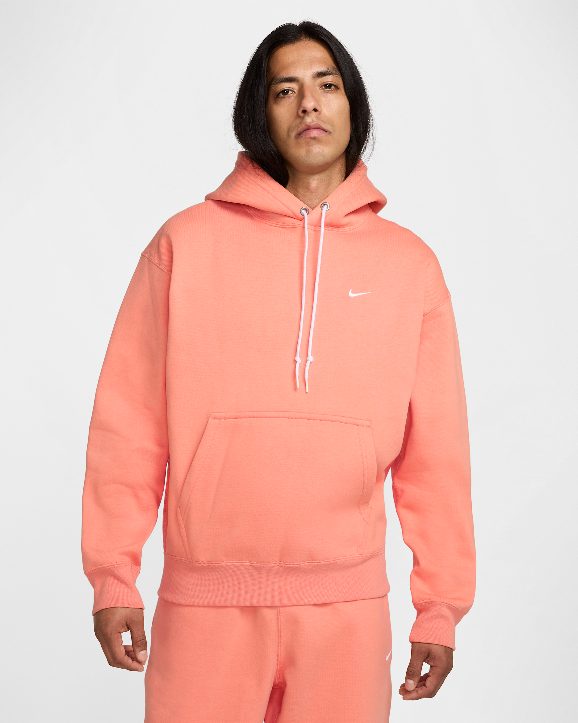 Nike Solo Swoosh Men's Fleece Pullover Hoodie - Apricot Agate/White