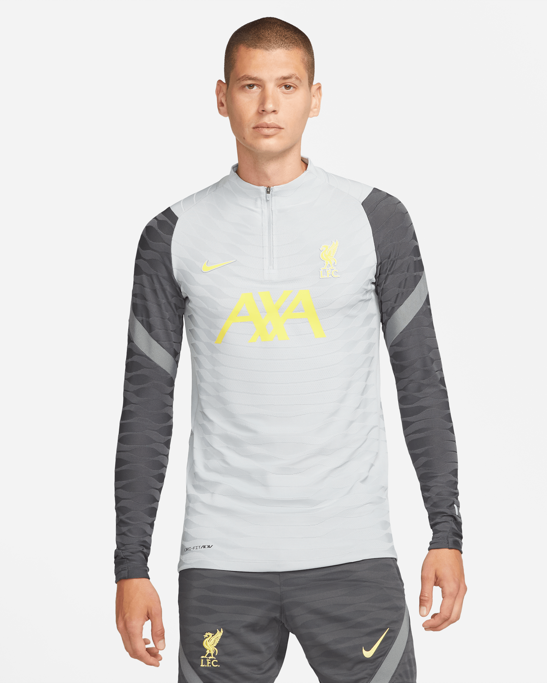 Liverpool F.C. Strike Elite Men's Nike Dri-FIT ADV Football Drill Top - Wolf Grey/Anthracite/Smoke Grey/Chrome Yellow