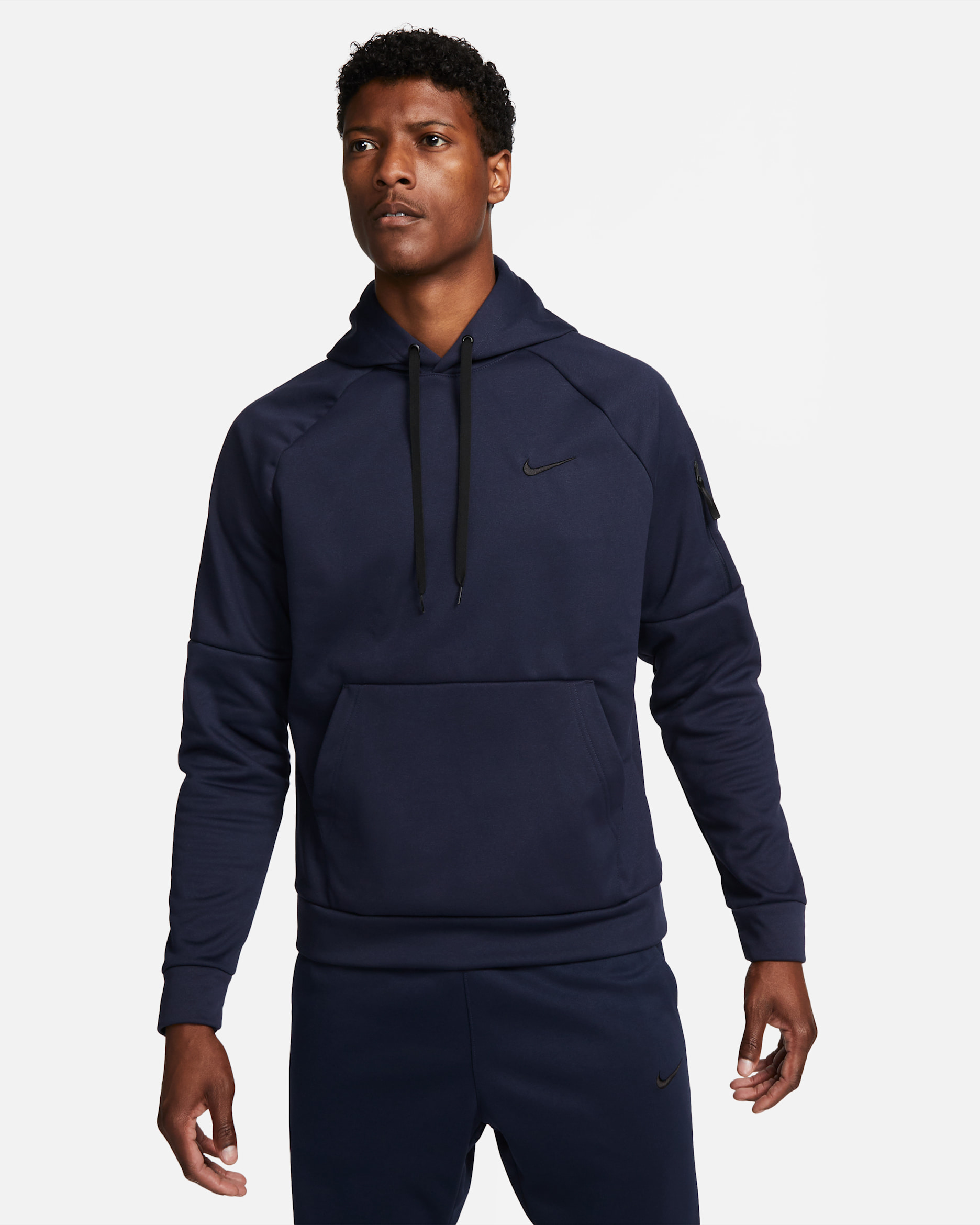 Nike Therma Men's Therma-FIT Hooded Fitness Pullover - Obsidian/Obsidian/Black