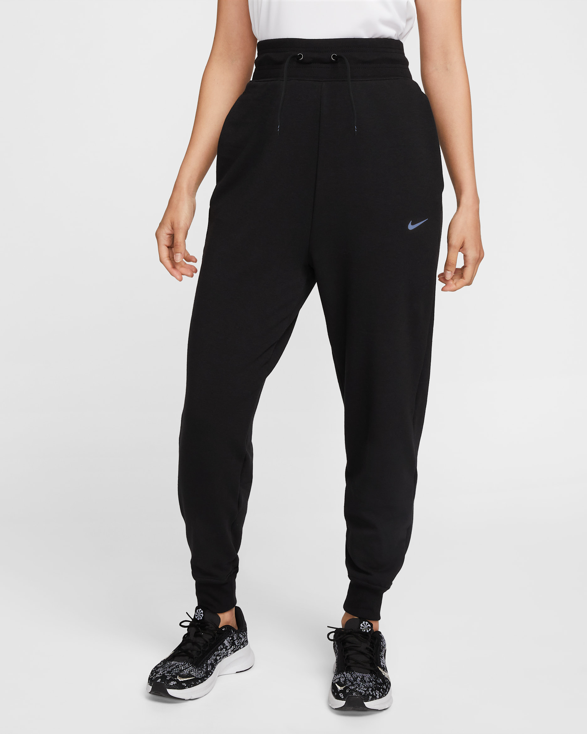 Nike Dri-FIT One Women's High-Waisted 7/8 French Terry Joggers - Black/White
