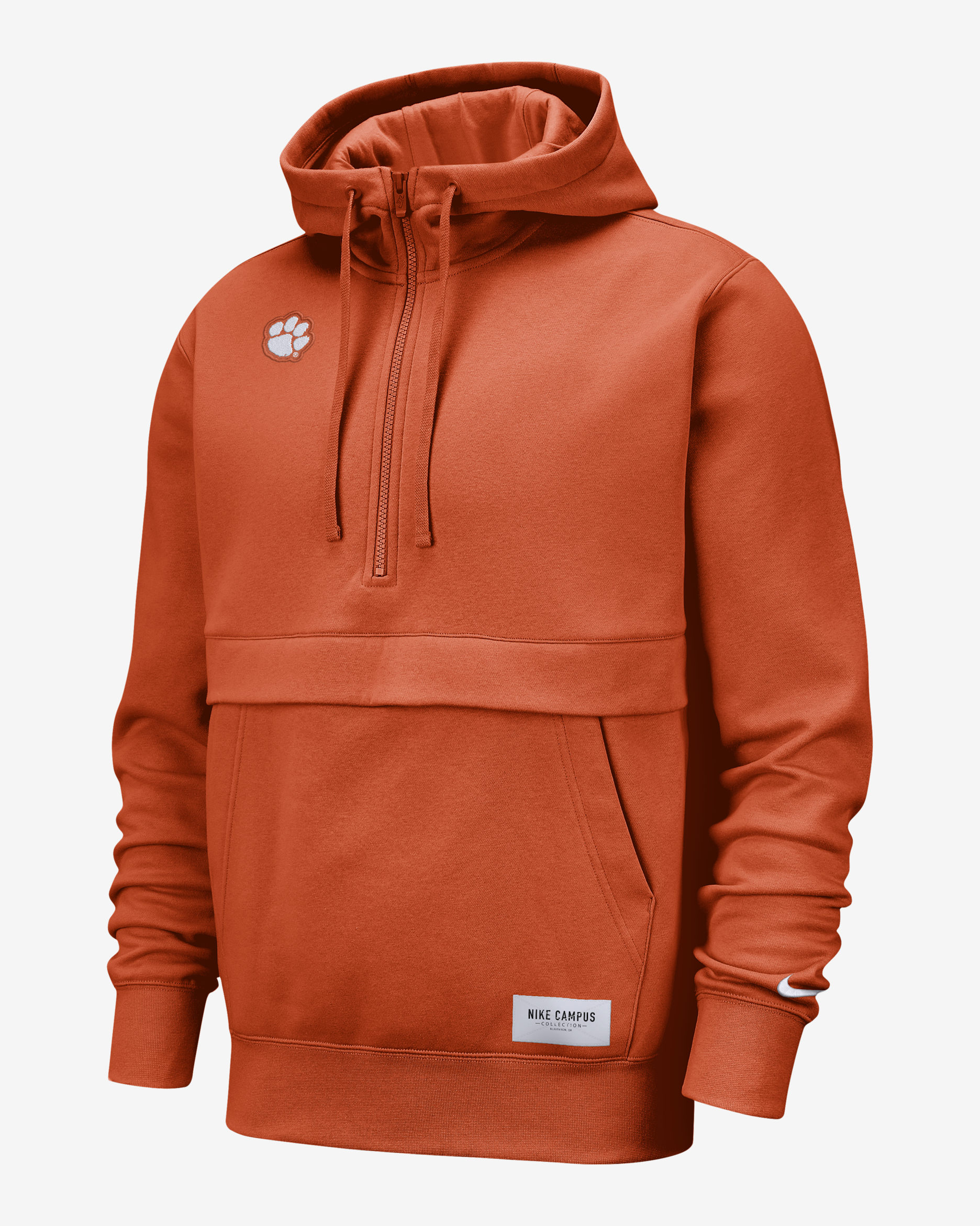 Nike College Club (Clemson) Men's 1/2-Zip Hoodie - University Orange/White