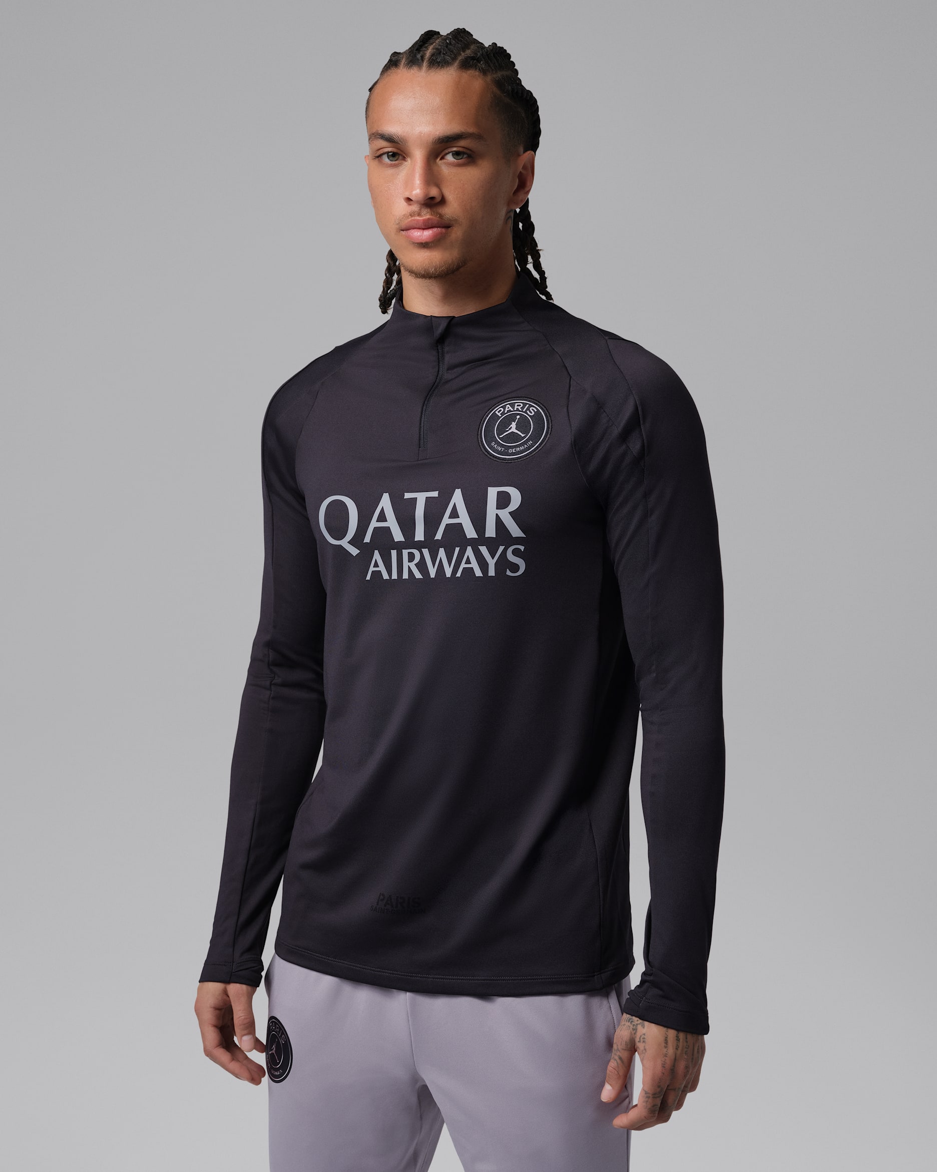 Paris Saint-Germain Strike Fourth Jordan Dri-FIT-fodboldtræningstrøje til mænd - Off Noir/Off Noir/Particle Grey