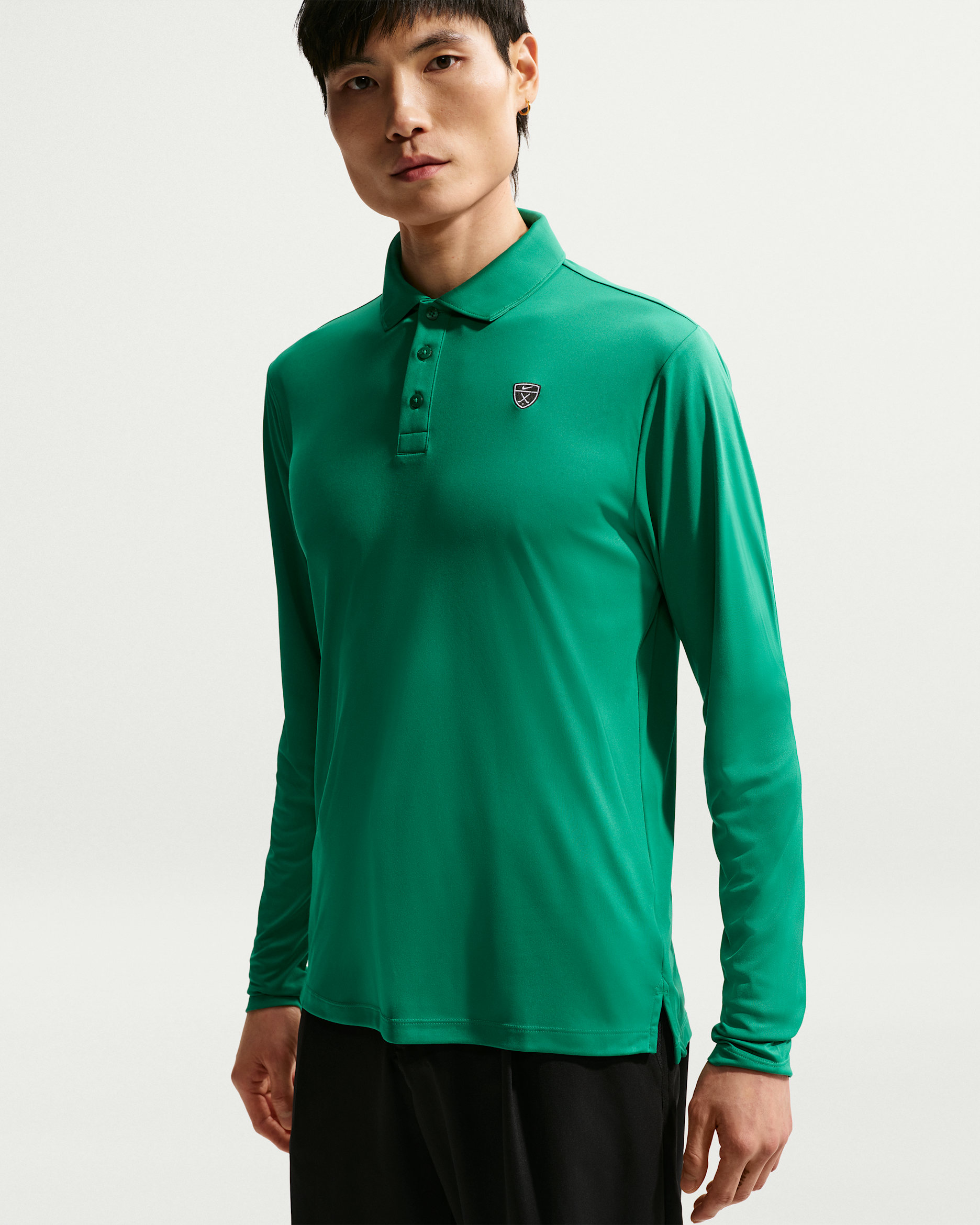 나이키 파 남성 드라이 핏 긴팔 골프 폴로 - 말라카이트/화이트/블랙