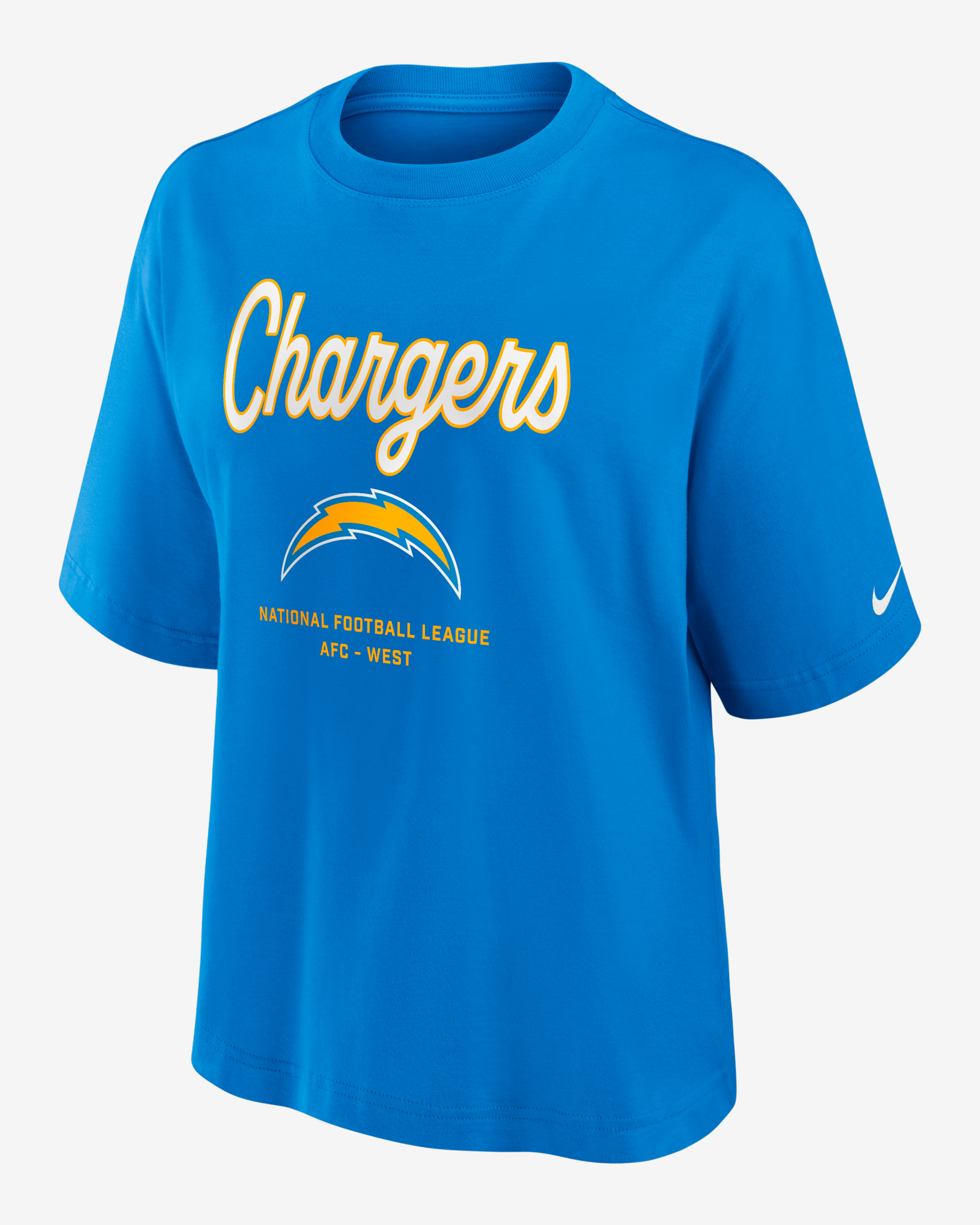 Los Angeles Chargers Essential Script Boxy Women's Nike NFL T-Shirt - Italy Blue
