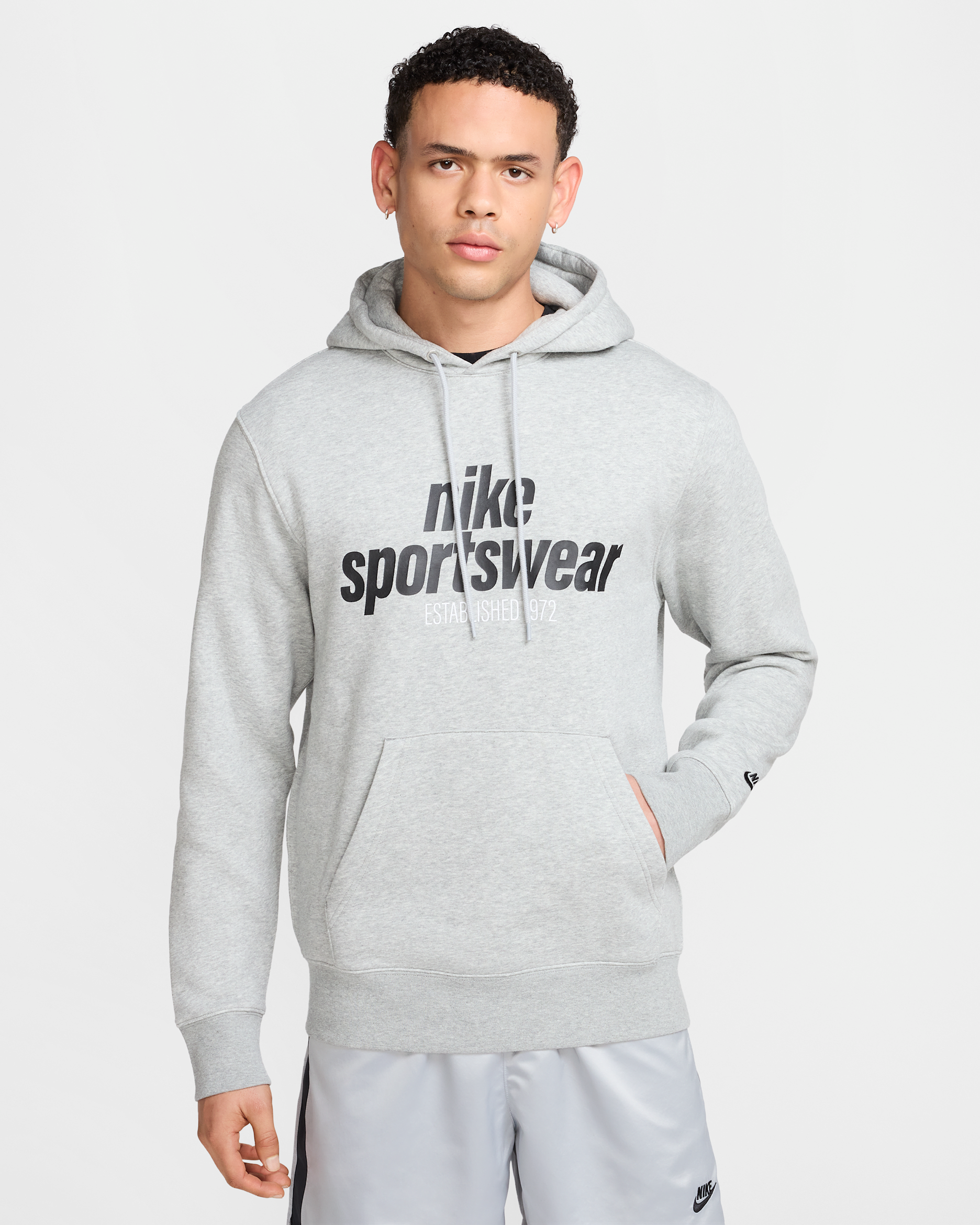 Nike Club Men's Fleece Pullover Hoodie - Dark Grey Heather/Light Smoke Grey/Black