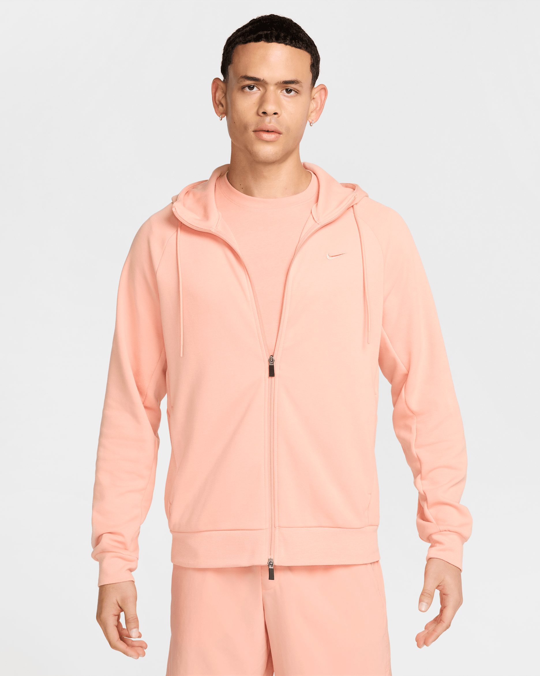 Nike Primary Fleece Sudadera con gorro de alto rendimiento Dri-FIT UV de cierre completo para hombre - Ágata melocotón/Ágata melocotón