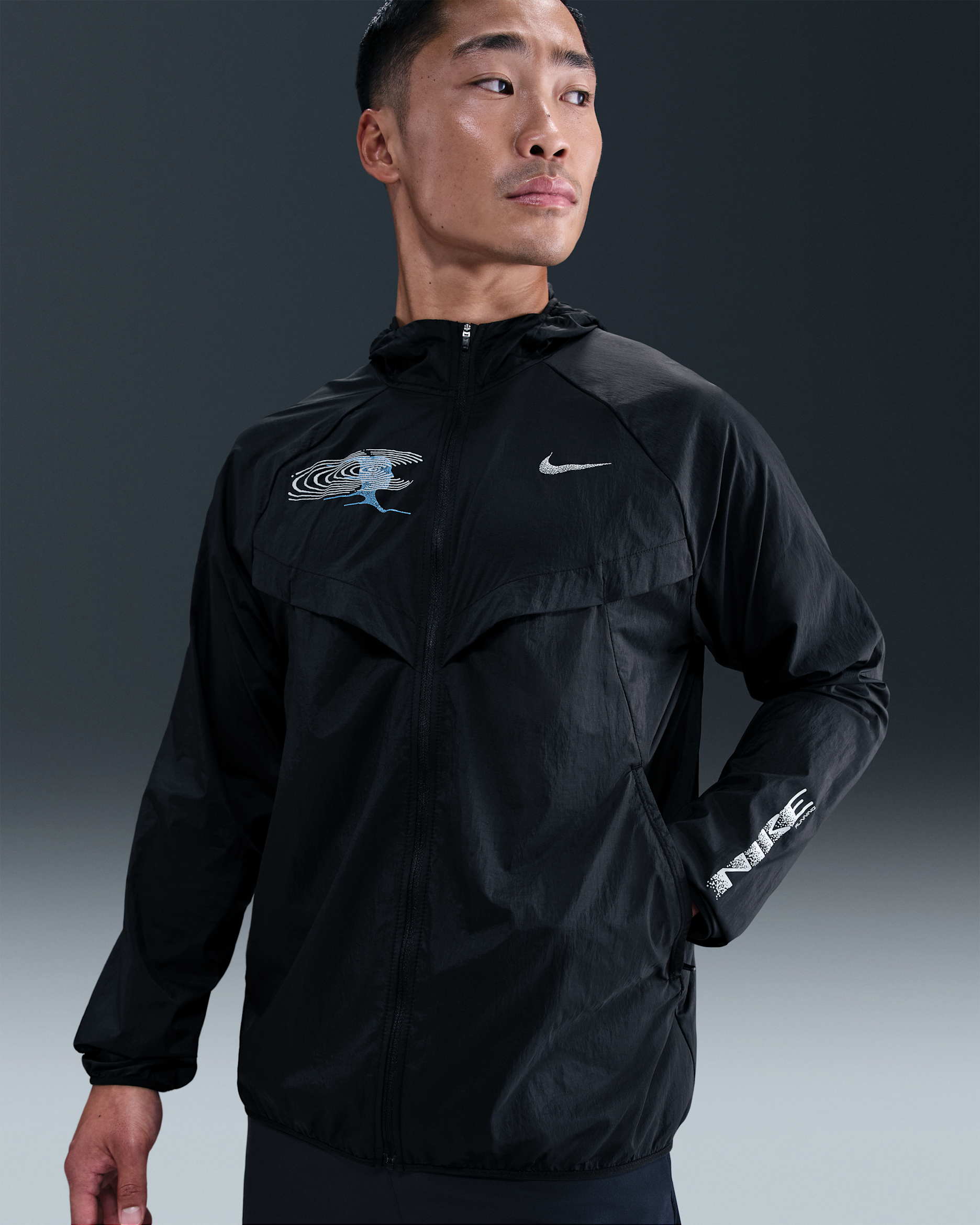 Veste de running déperlante avec protection UV Nike Stride pour homme - Noir/Noir