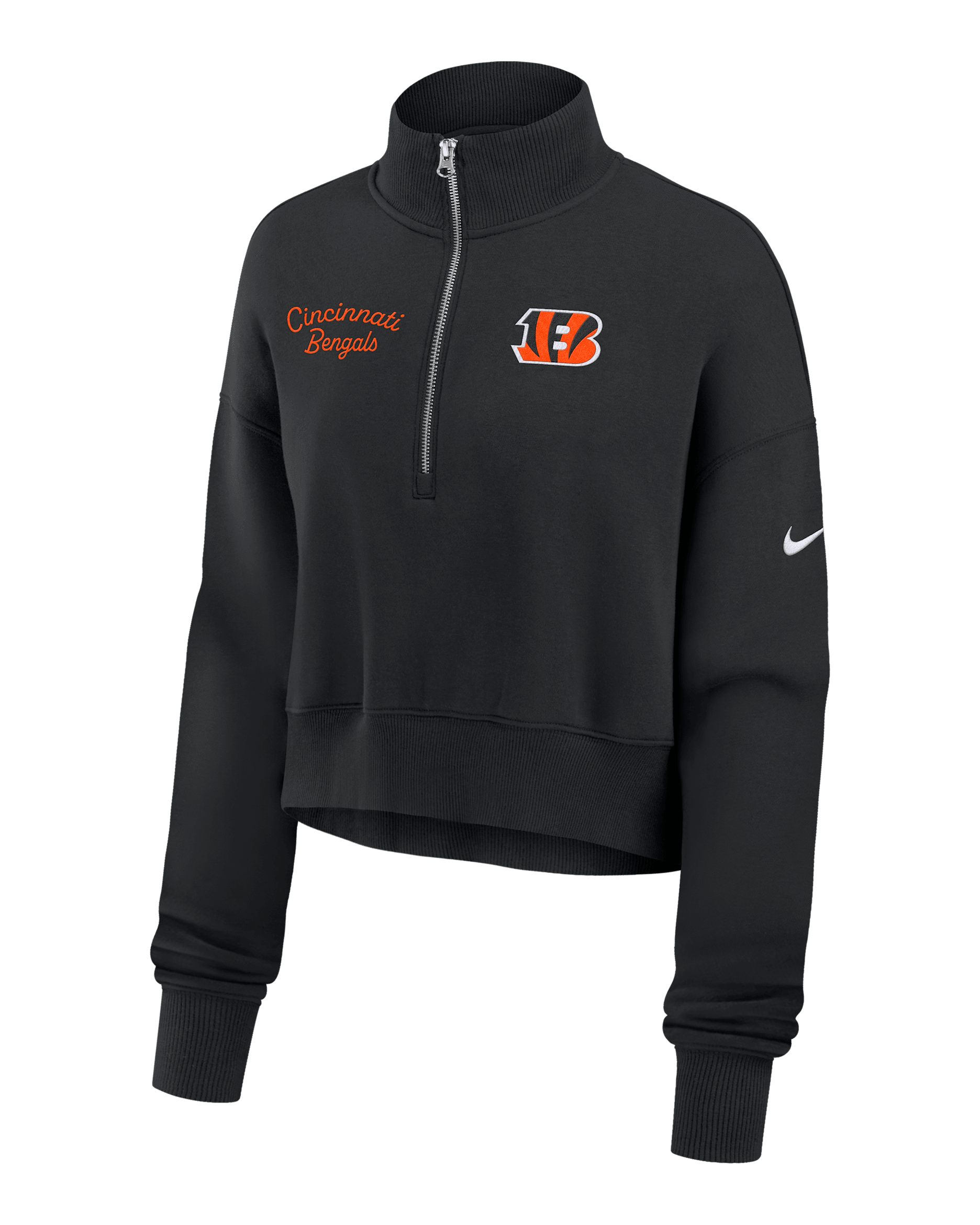 Cincinnati Bengals Phoenix Women's Nike NFL Cropped 1/4-Zip Crew - Black