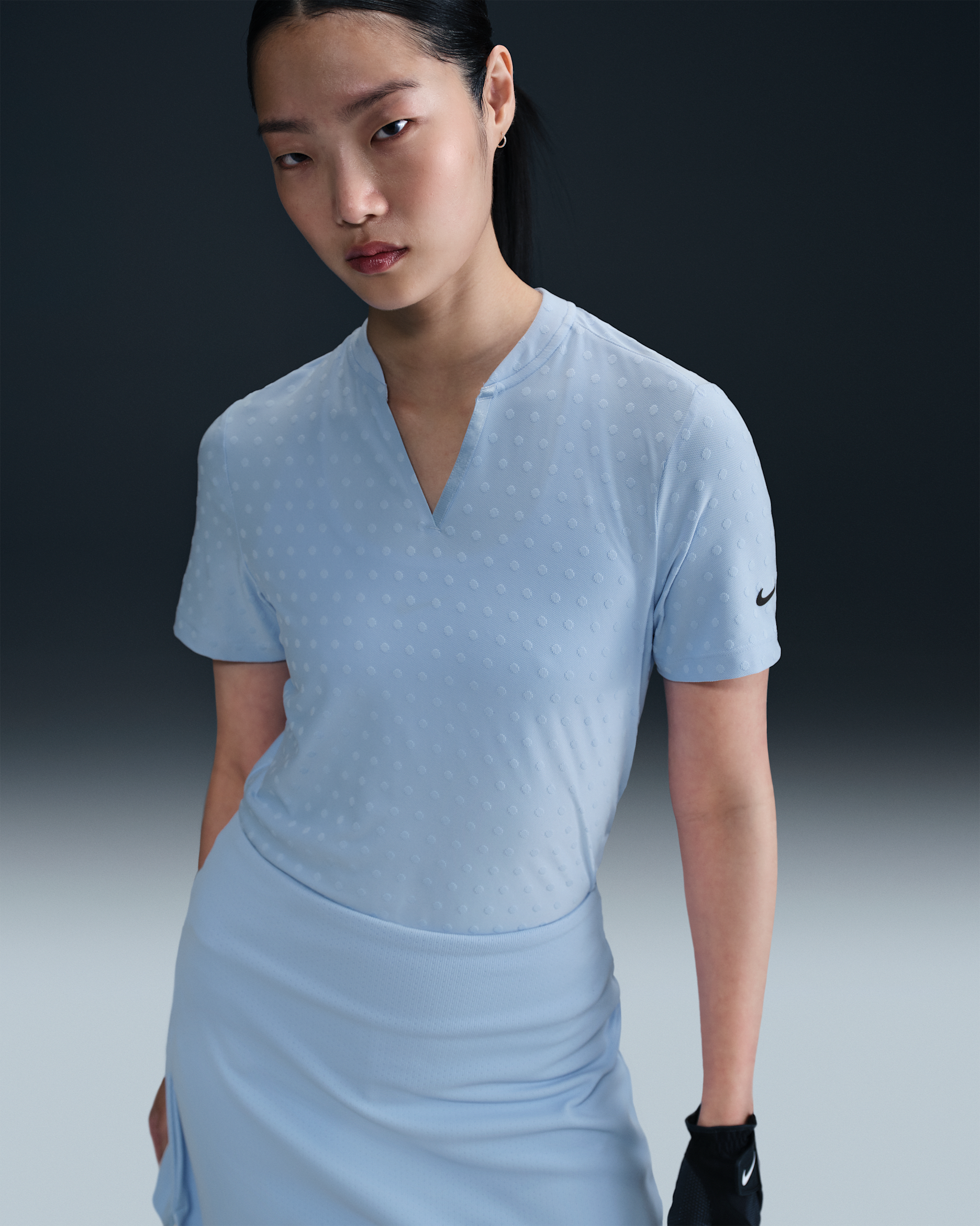 Nike Tour Women's Dri-FIT Short-Sleeve Blade Jacquard Golf Polo - Psychic Blue/Black