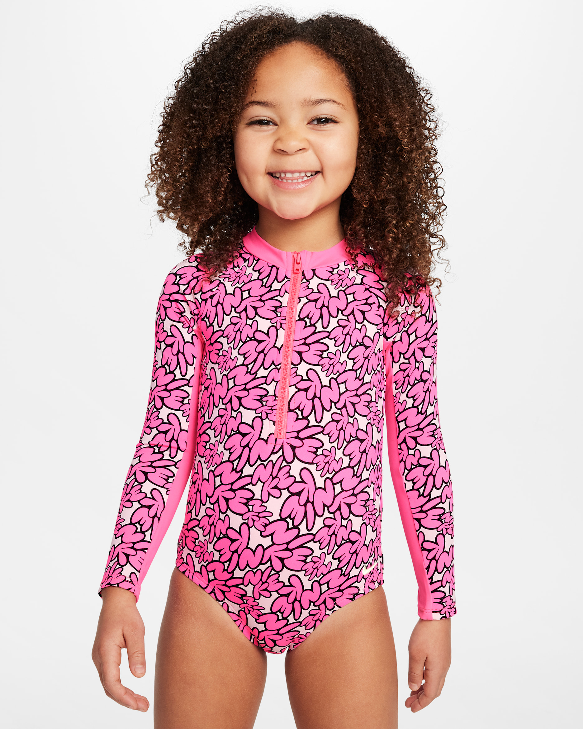 Traje de baño de una pieza de manga larga para niña talla pequeña Nike Swim - Hiperrosa/Espuma rosa