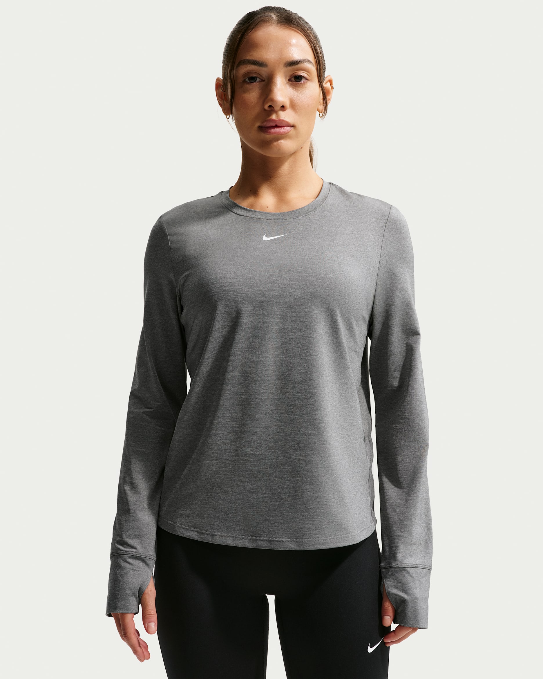 Nike One Classic Women's Dri-FIT Long-Sleeve Top - Smoke Grey/Heather/White