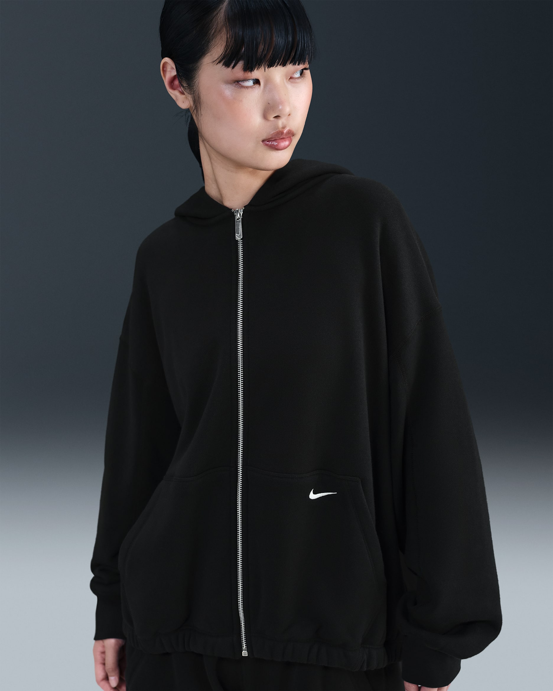 Felpa con cappuccio e zip a tutta lunghezza in fleece Nike Sportswear - Donna - Nero/Sail