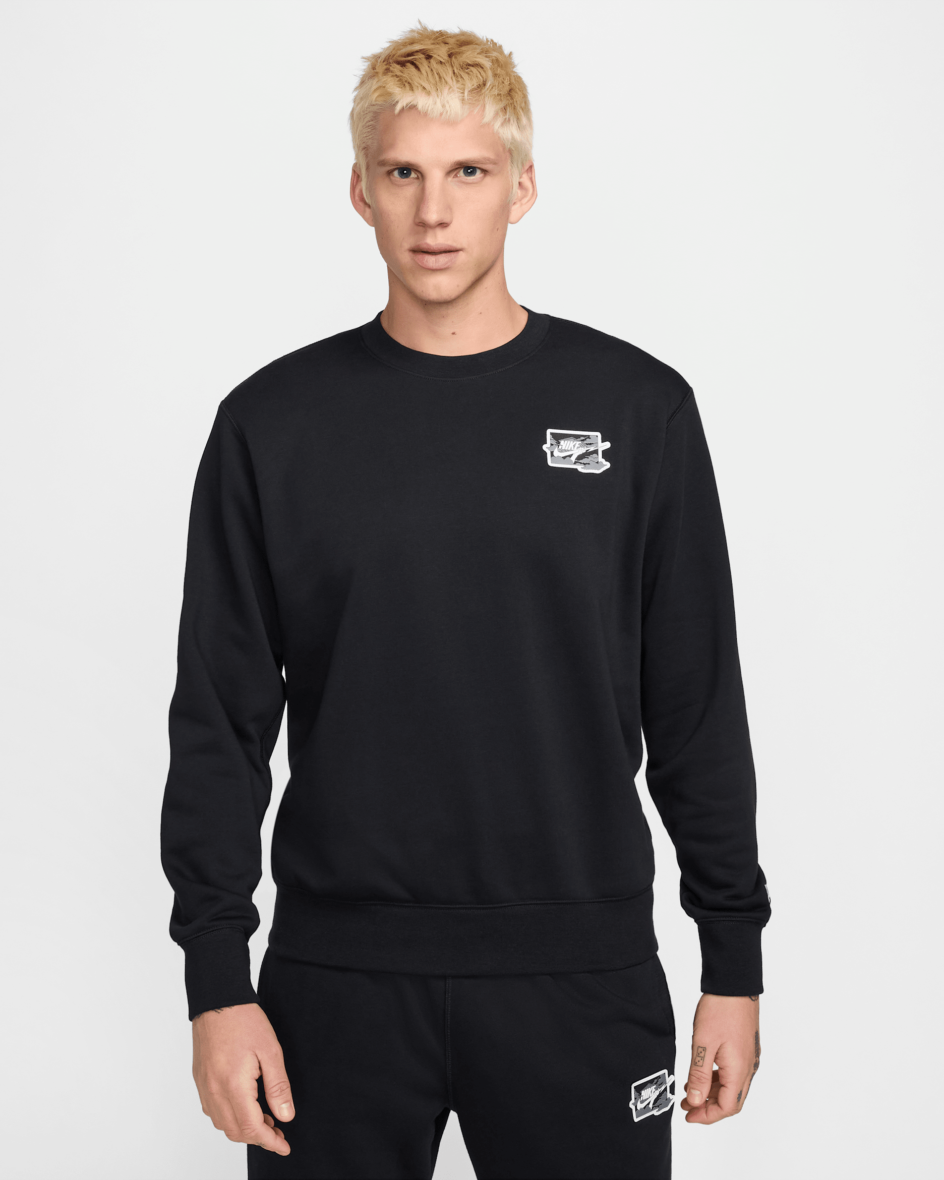 Nike Club Men's French Terry Crew-Neck Sweatshirt - Black/White