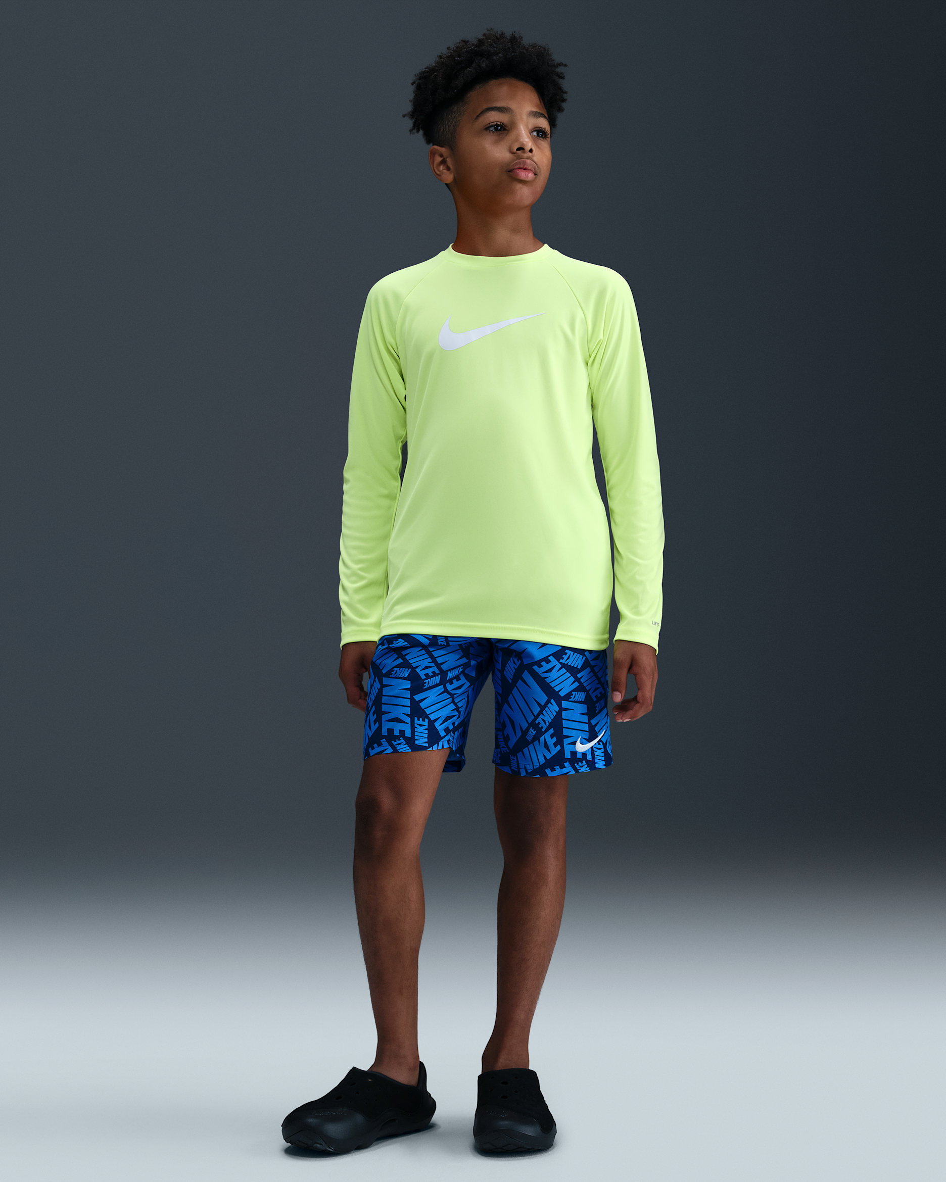 Shorts de playa o alberca con forro de ropa interior de 18 cm para niño talla grande Nike Swim Breaker - Azul marino medianoche/Azul marino medianoche/Azul marino medianoche/Blanco