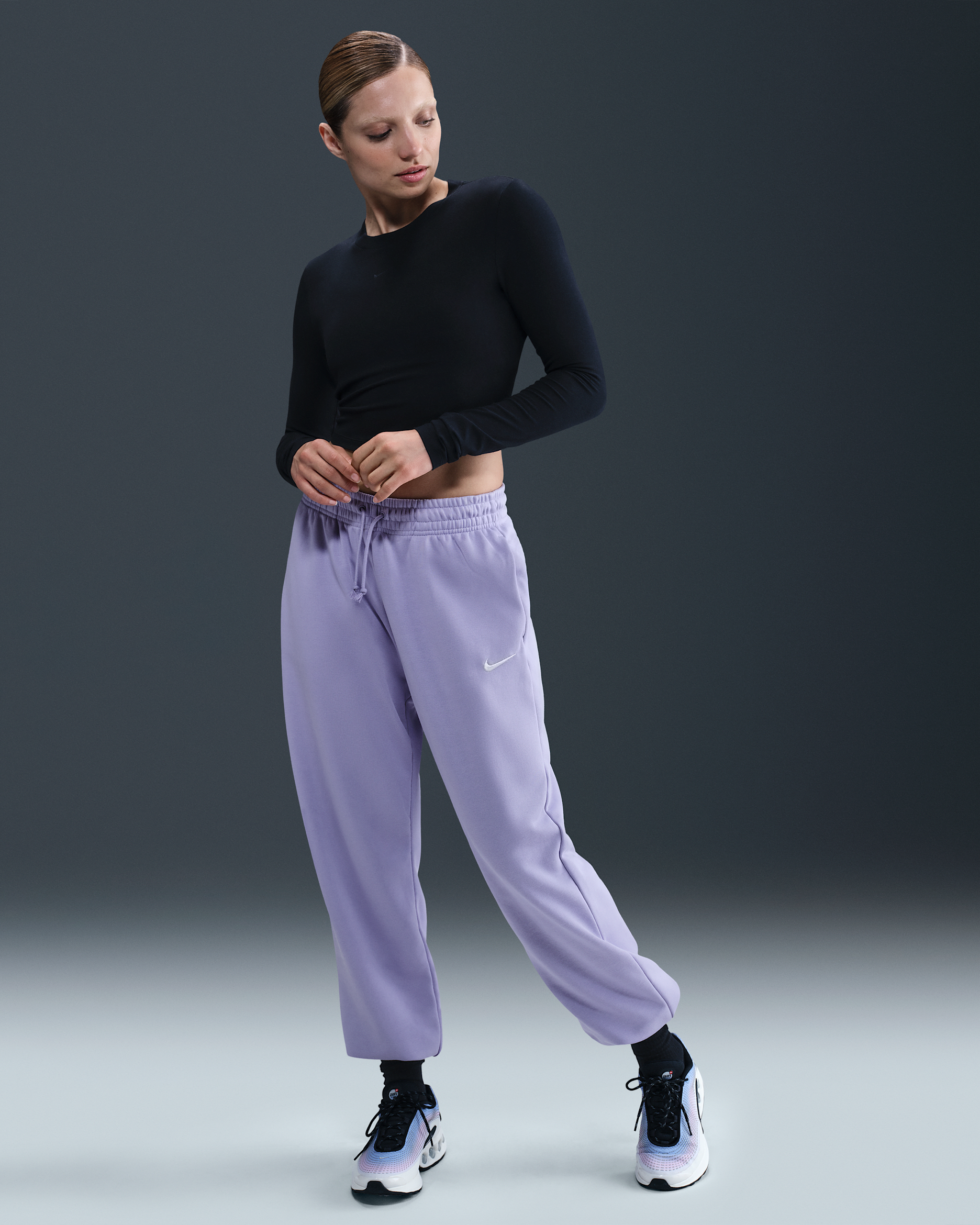 Pants de entrenamiento de French Terry oversized de tiro alto para mujer Nike Sportswear Phoenix Fleece - Hielo lila/Vela