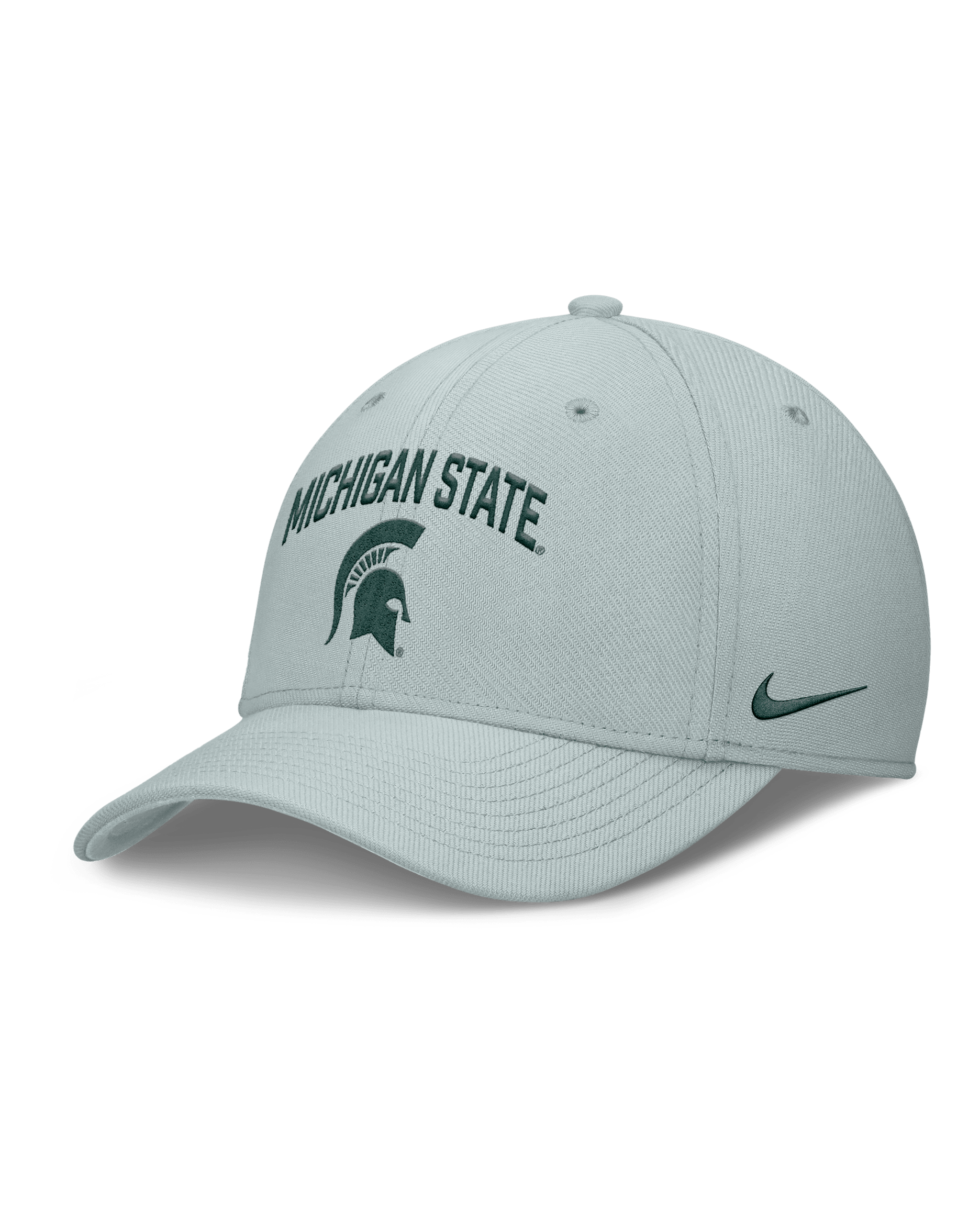 Gorra universitaria Nike Dri-FIT para hombre Michigan State On-Field Rise Swoosh - Plata