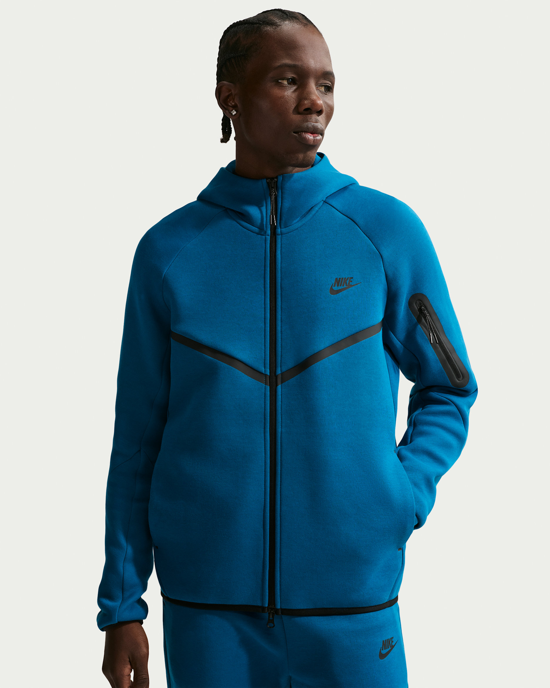 Nike Tech Fleece Windrunner Tam Boy Fermuarlı Erkek Ceketi - Court Blue/Siyah