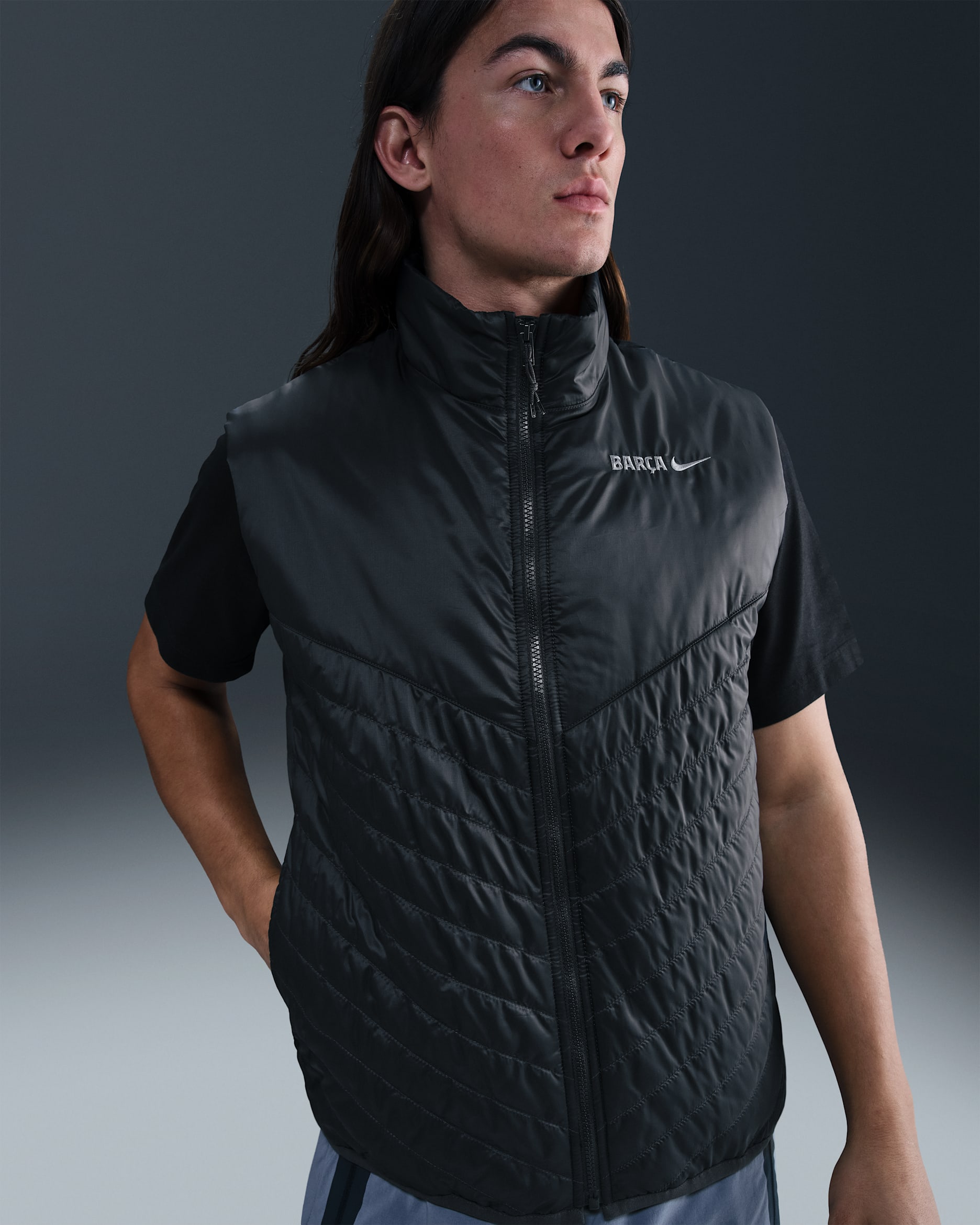 Veste sans manches de foot d'épaisseur moyenne Nike Therma-FIT FC Barcelona Windrunner pour homme - Anthracite/Anthracite/Smoke Grey