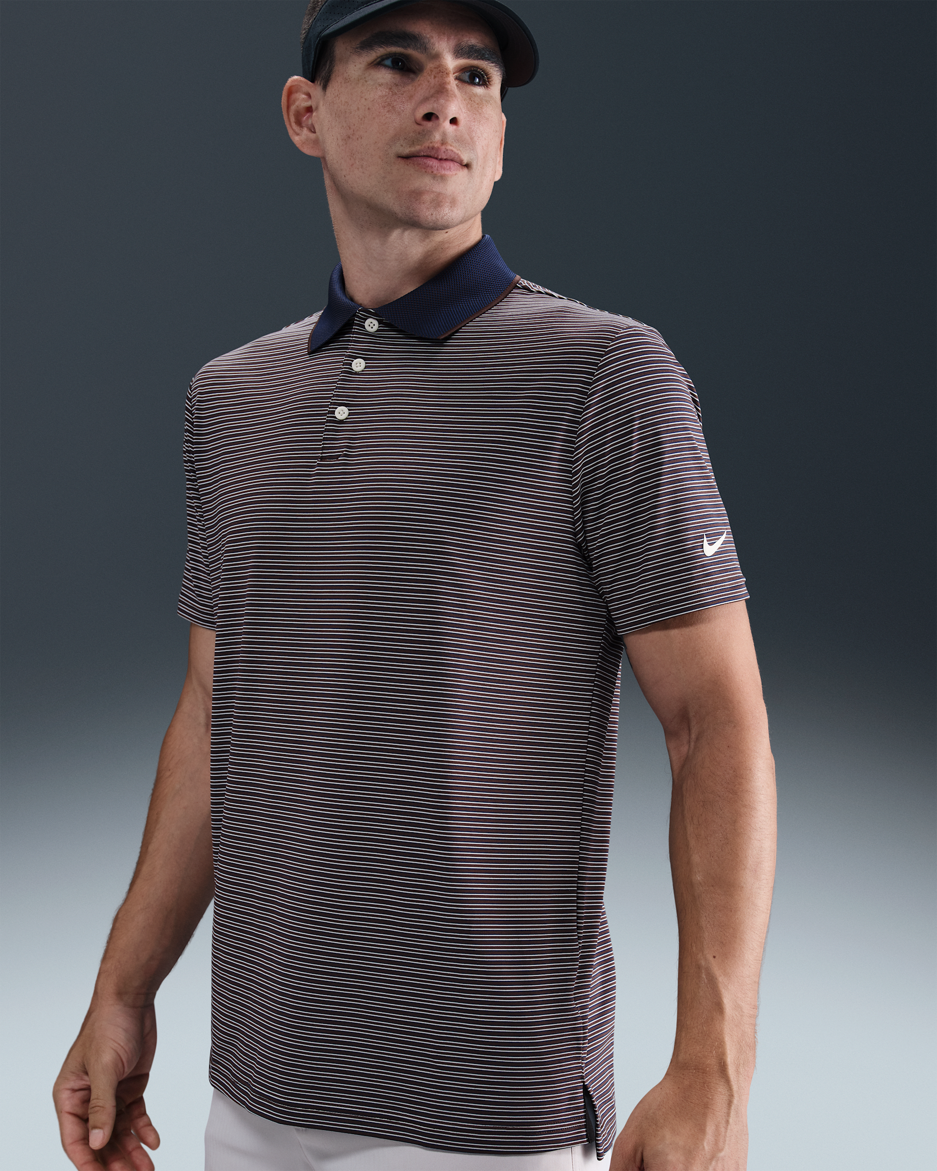 Nike Tour Men's Dri-FIT Striped Golf Polo - Baroque Brown/Pale Ivory