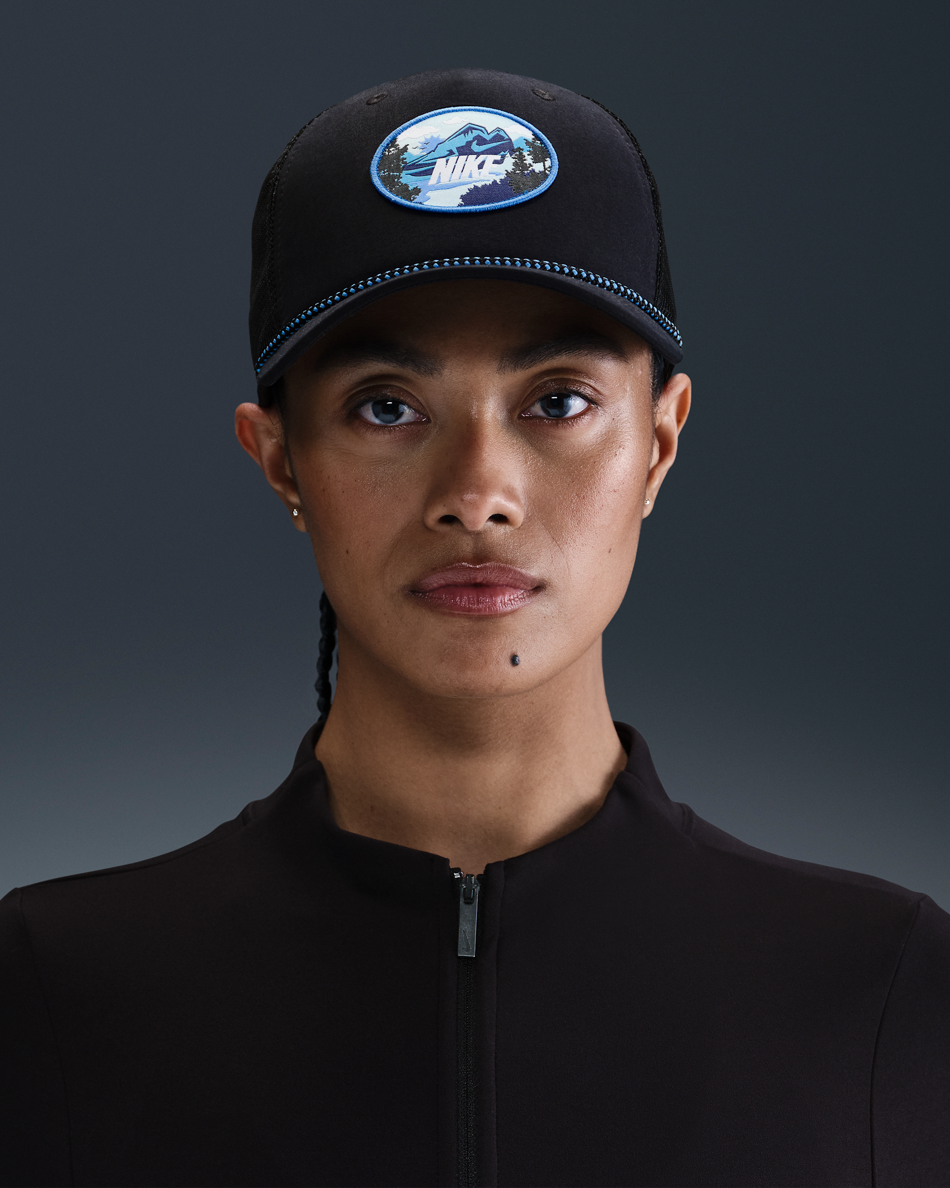 Casquette trucker structurée Outdoor Nike Rise - Noir/Noir/University Blue