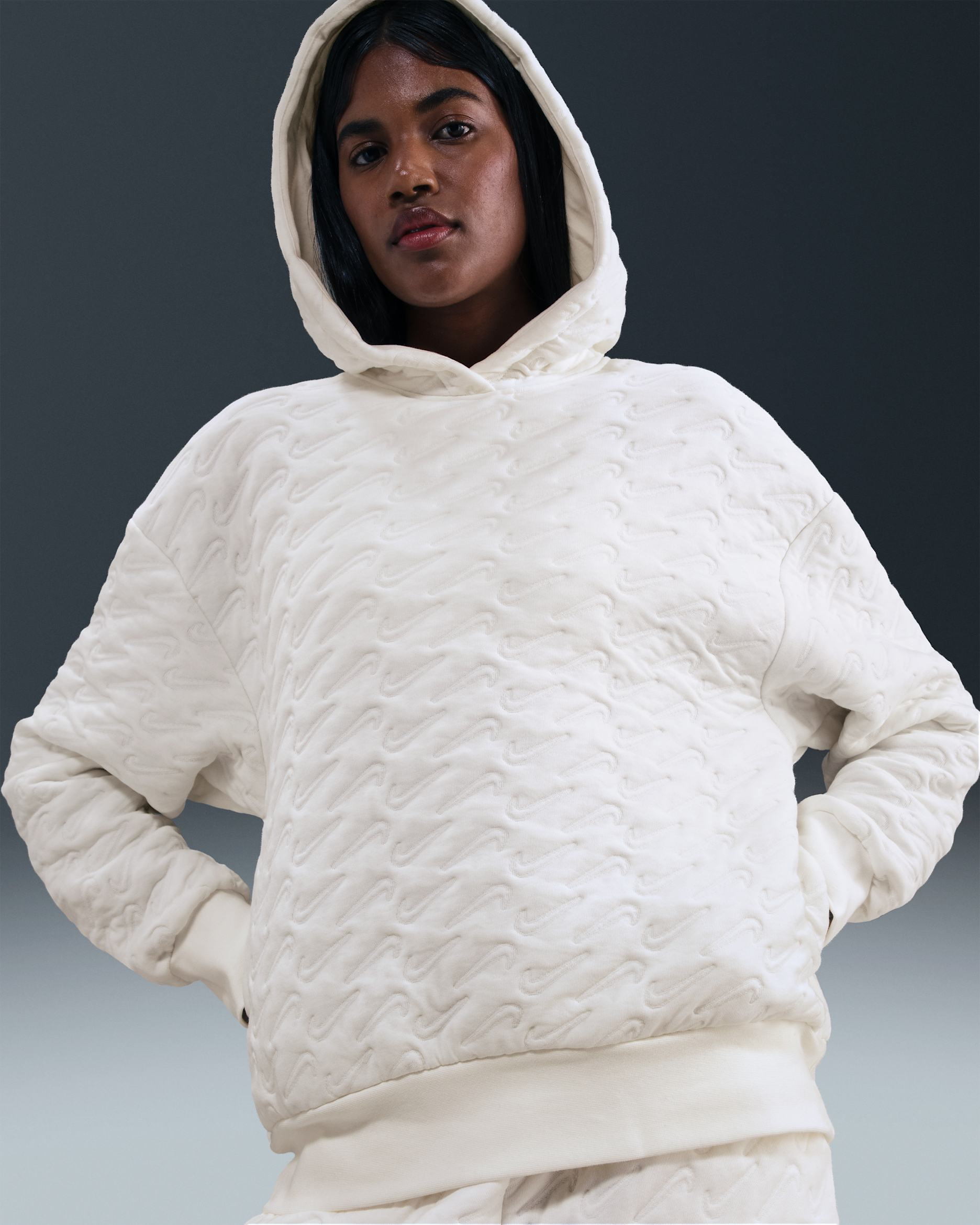 Felpa pullover ampia in jacquard con cappuccio Nike Sportswear Phoenix Fleece – Donna - Sail/Sanddrift