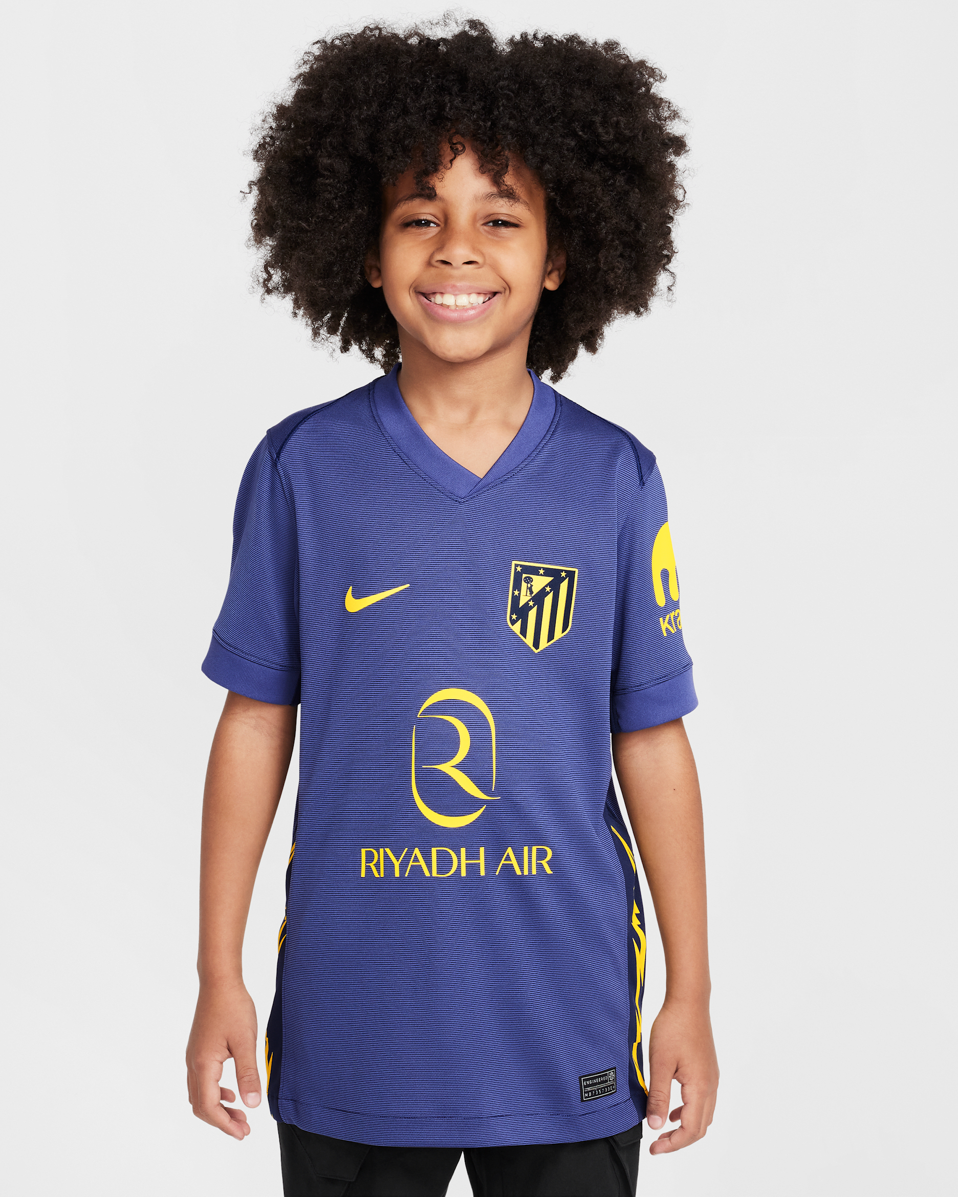 Atlético Madrid 2025/26 Stadium Uit Nike Dri-FIT replicavoetbalshirt voor kids - Binary Blue/Dark Purple Dust/Vibrant Yellow