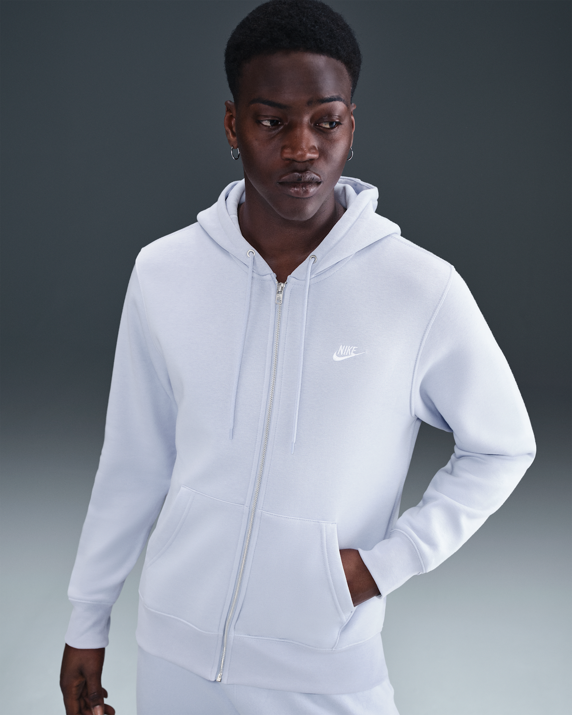 Nike Club Men's Full-Zip Fleece Hoodie - Ghost/Ghost/White